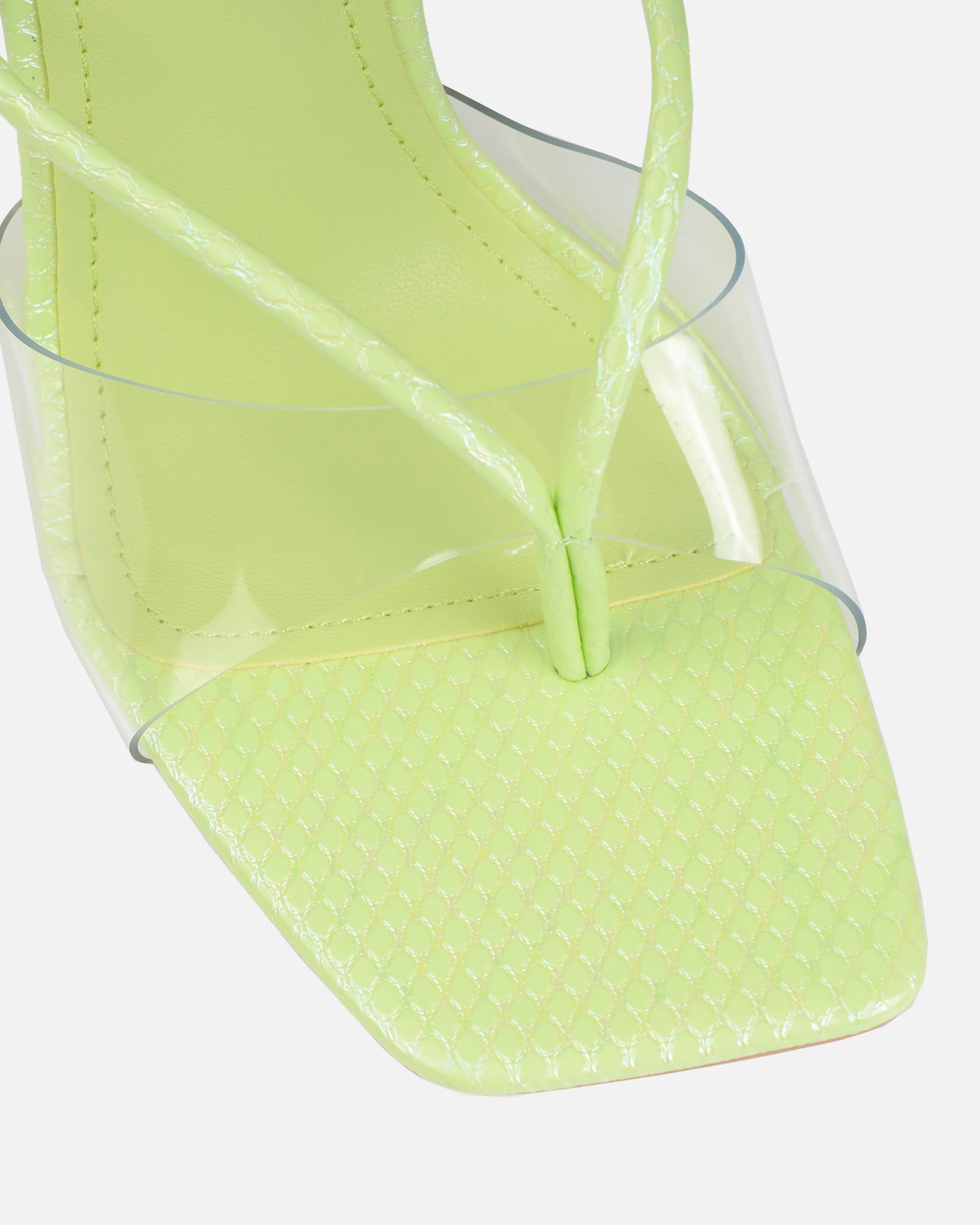 Chita Green Faux Snake Print Clear Toe Thong Mules - Image 4