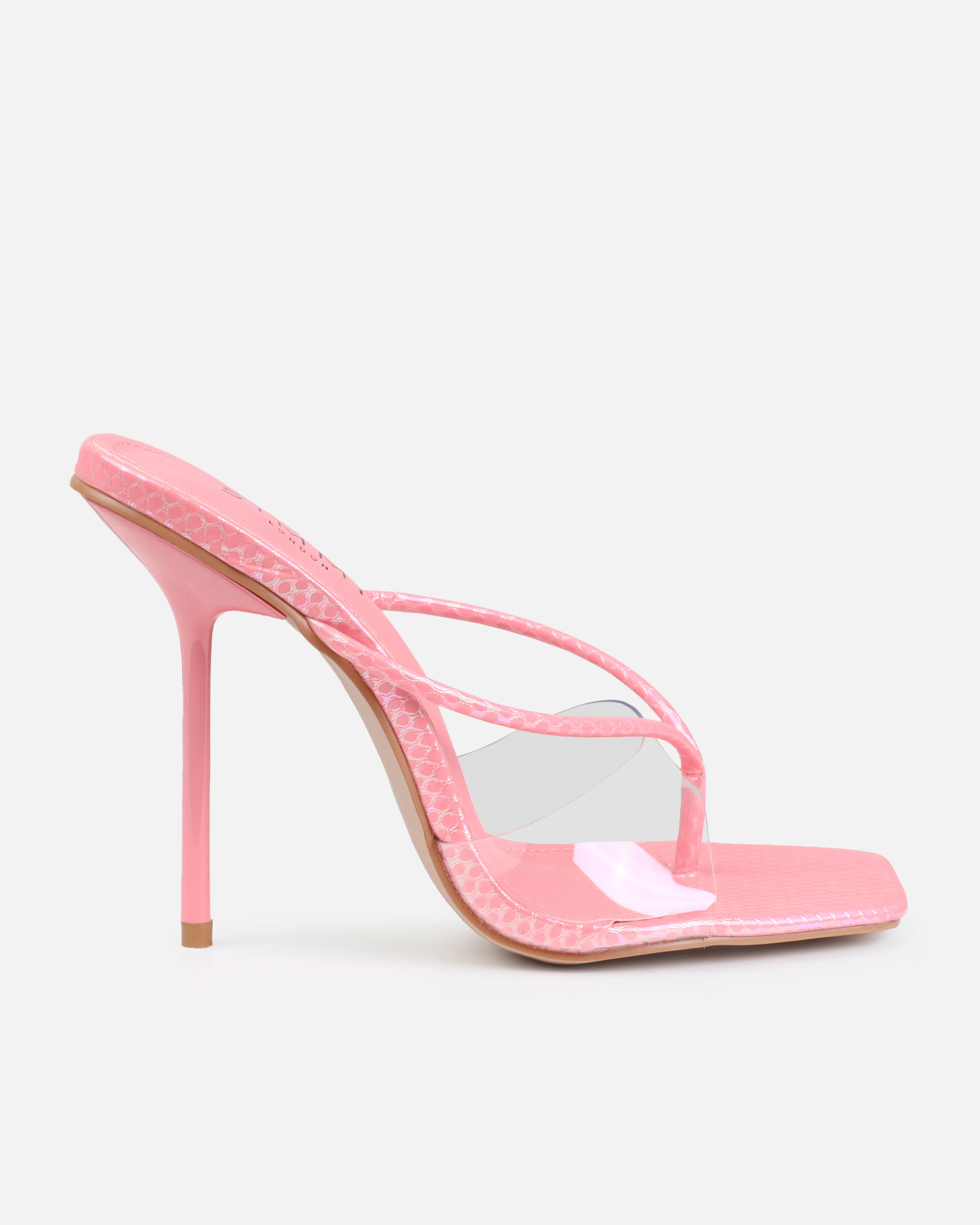 Chita Pink Faux Snake Print Clear Toe Thong Mules - Image 2