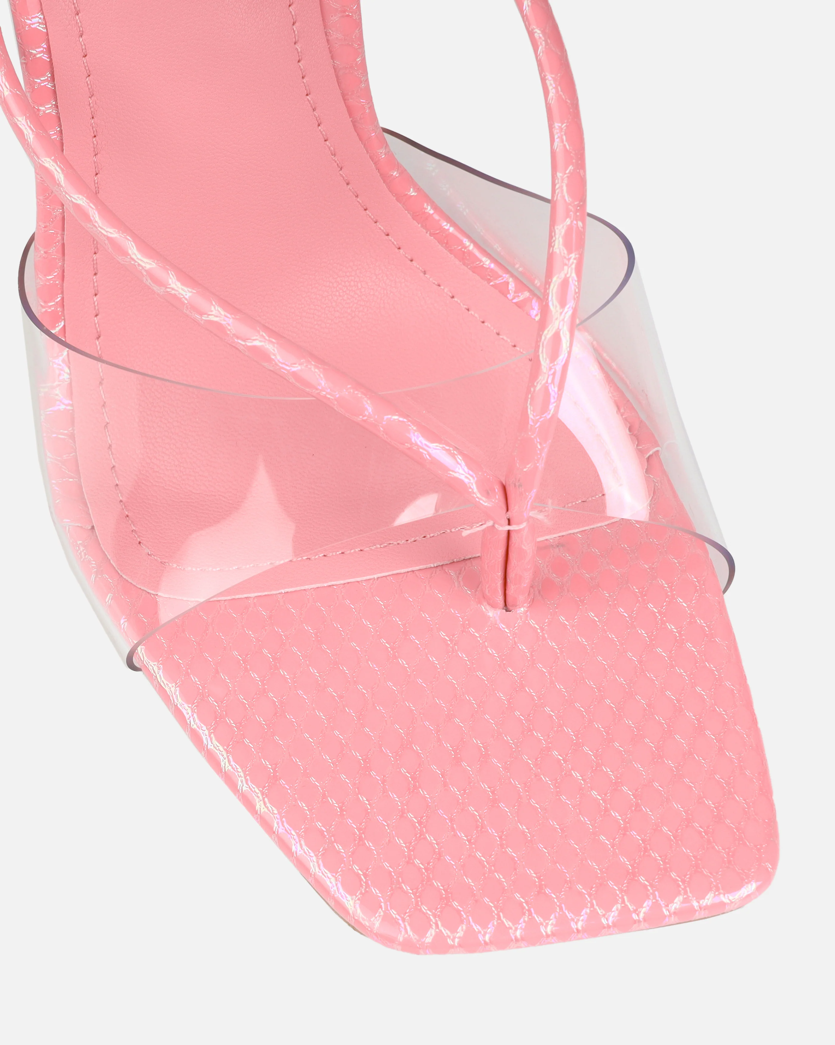 Chita Pink Faux Snake Print Clear Toe Thong Mules - Image 4
