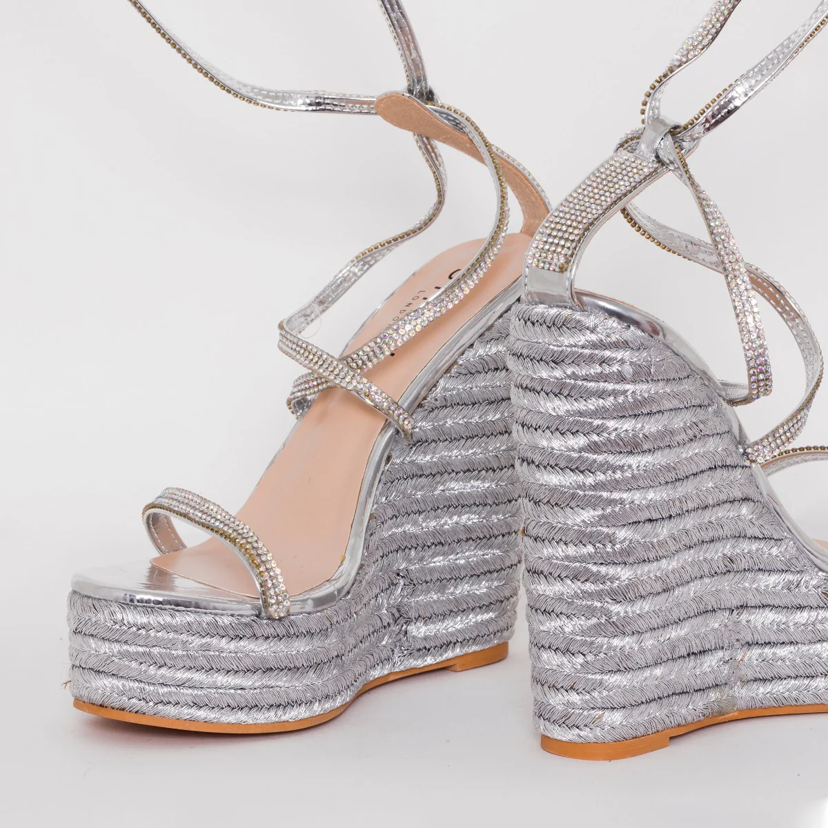 Ciara Wide Fit Silver Mirror Espadrille Wedges - Image 4