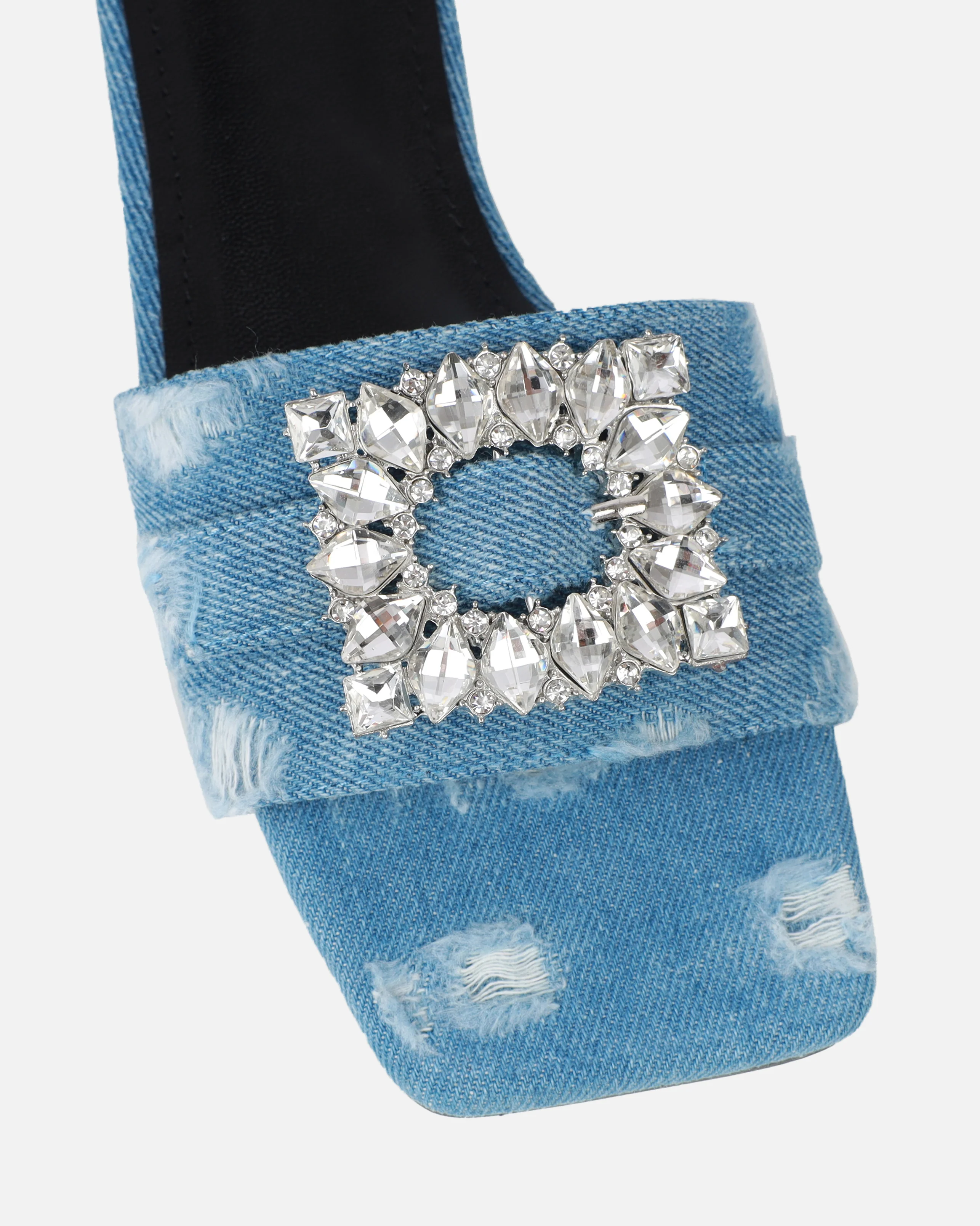 Cyra Blue Denim Diamante Flat Sandals - Image 4