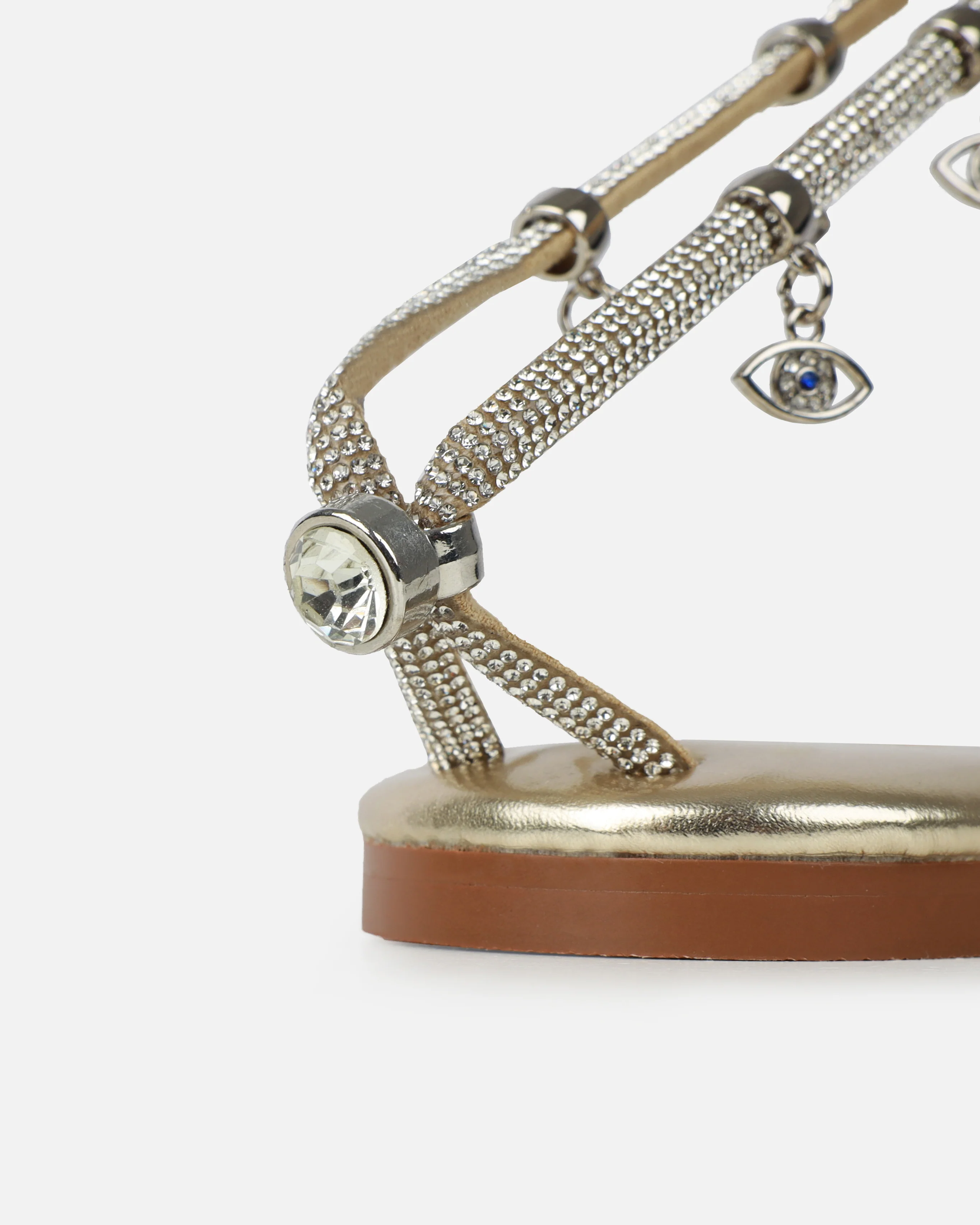 Dakoa Gold Metallic Evil Eye Charm Flat Sandals - Image 3