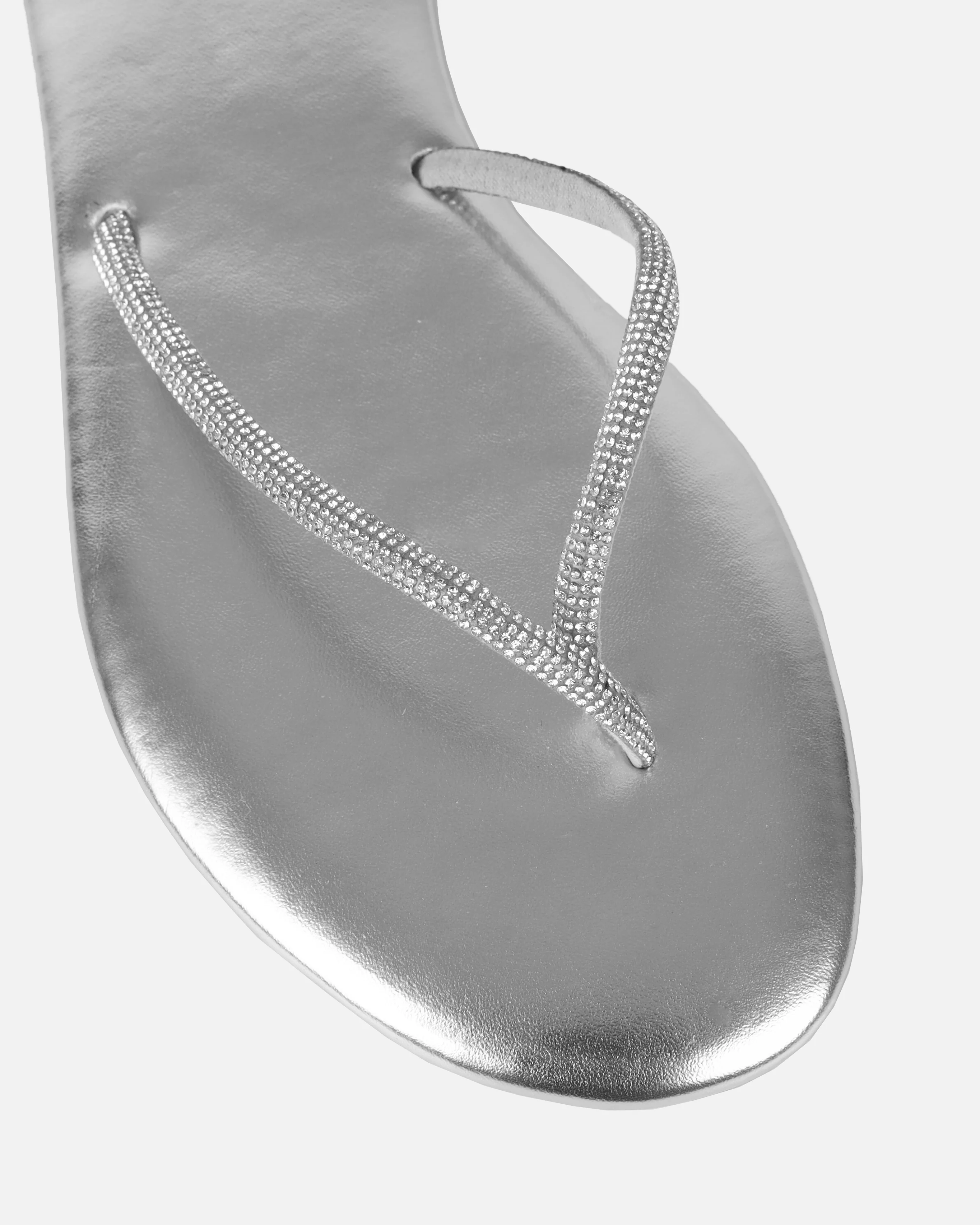 Dakoa Silver Metallic Evil Eye Charm Flat Sandals - Image 4