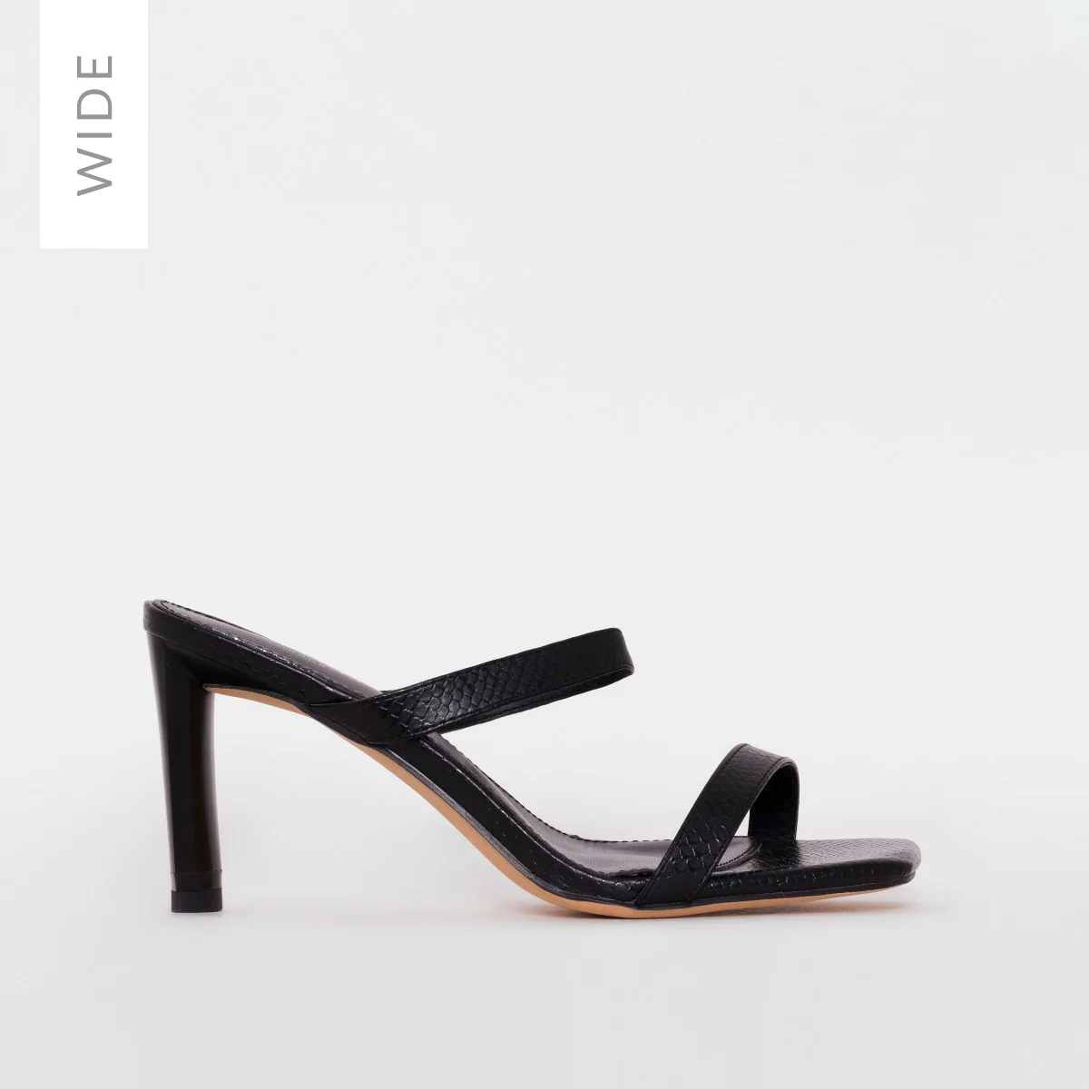 Dalla Wide Fit Black Snake Print Mid Heel Mules