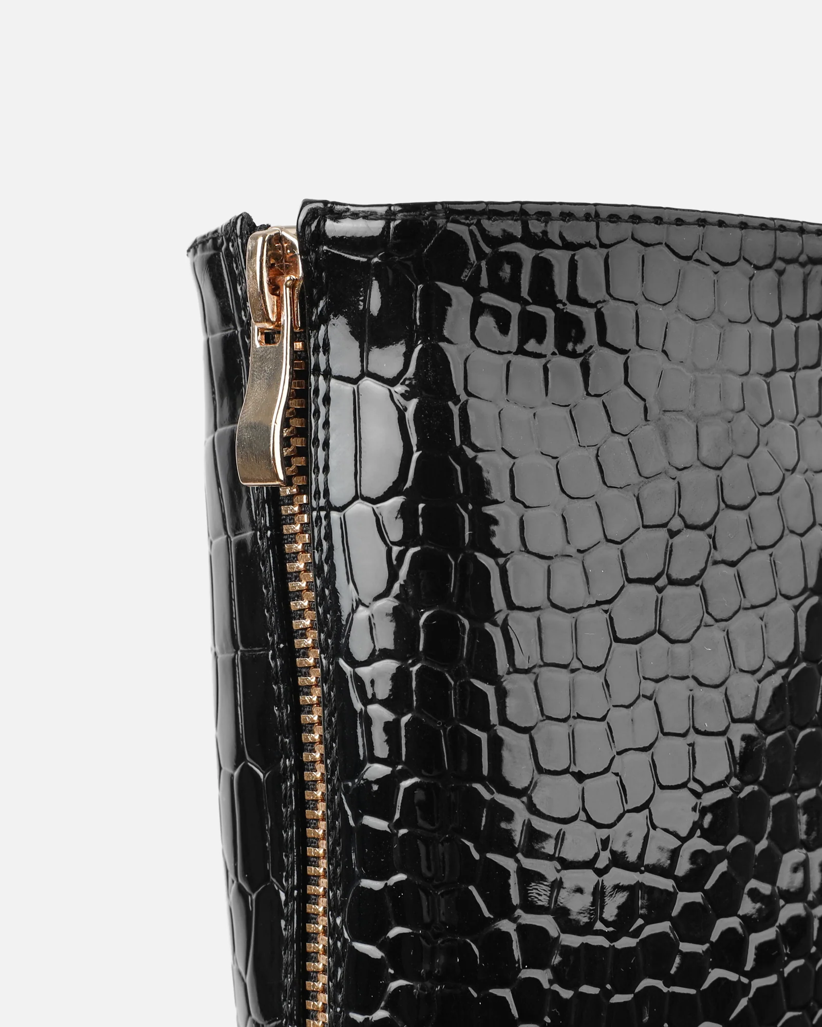 Dallis Black Patent Faux Croc Platform Knee High Boots - Image 3