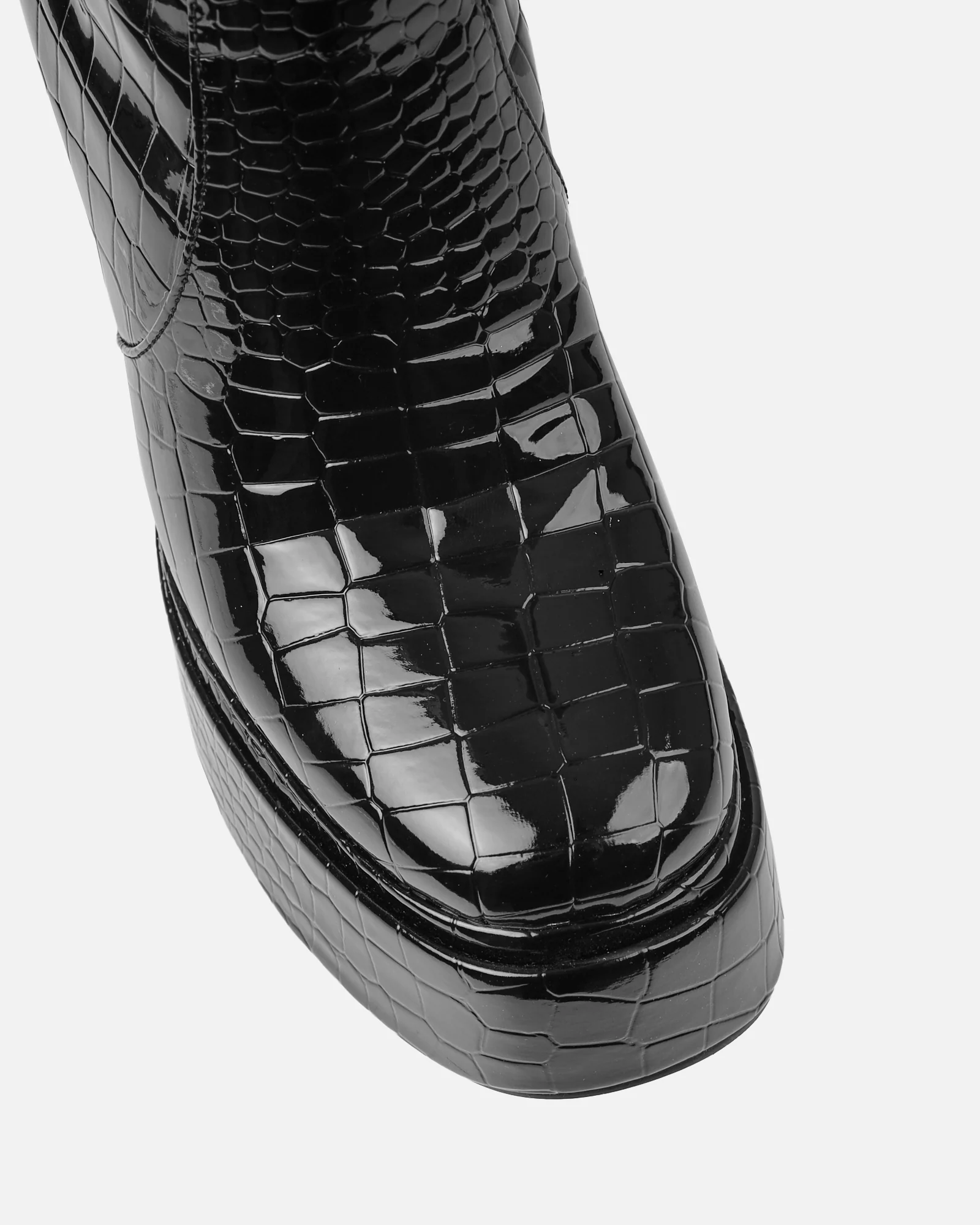 Dallis Black Patent Faux Croc Platform Knee High Boots - Image 4