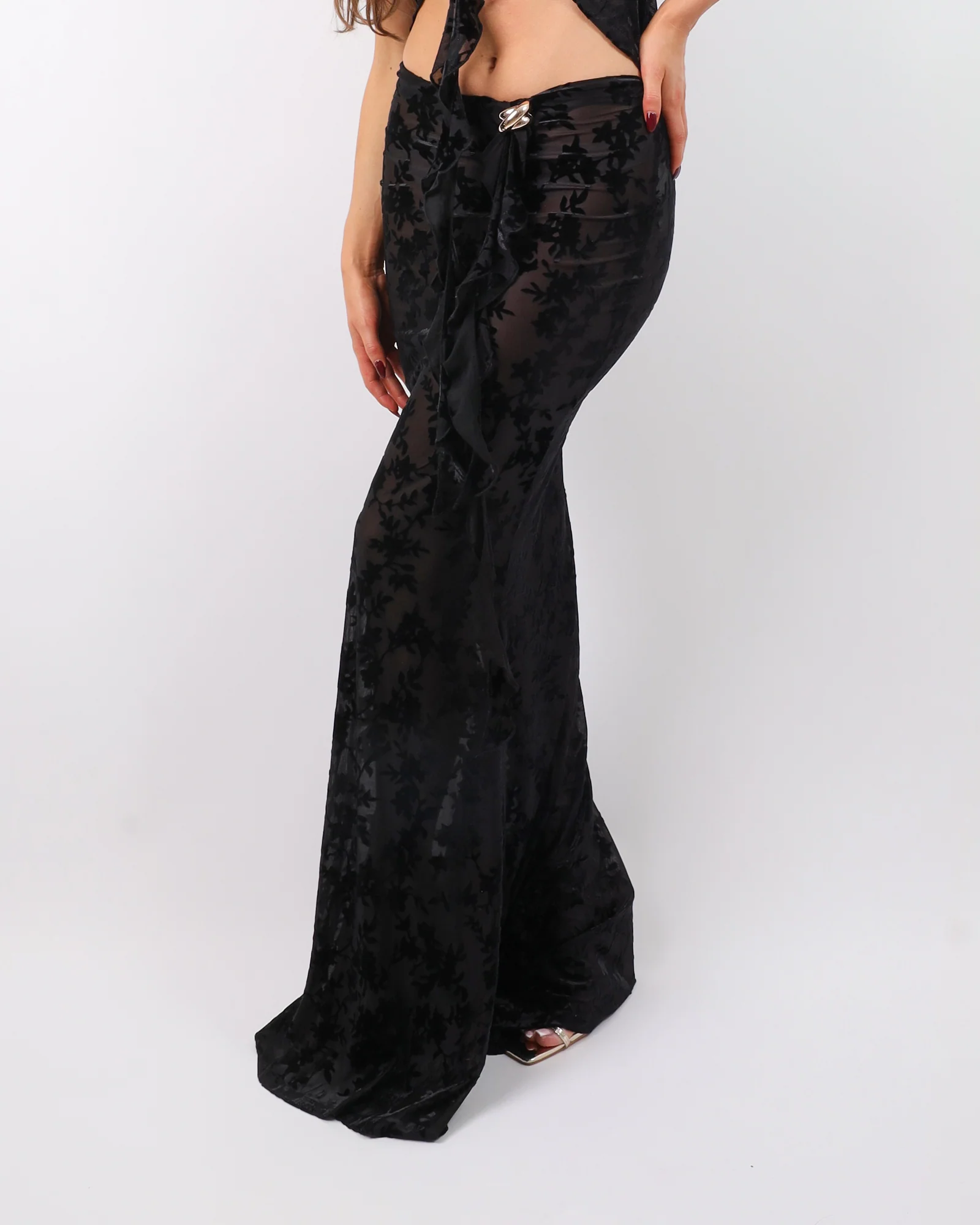 Daphne Black Devore Maxi Skirt - Image 4