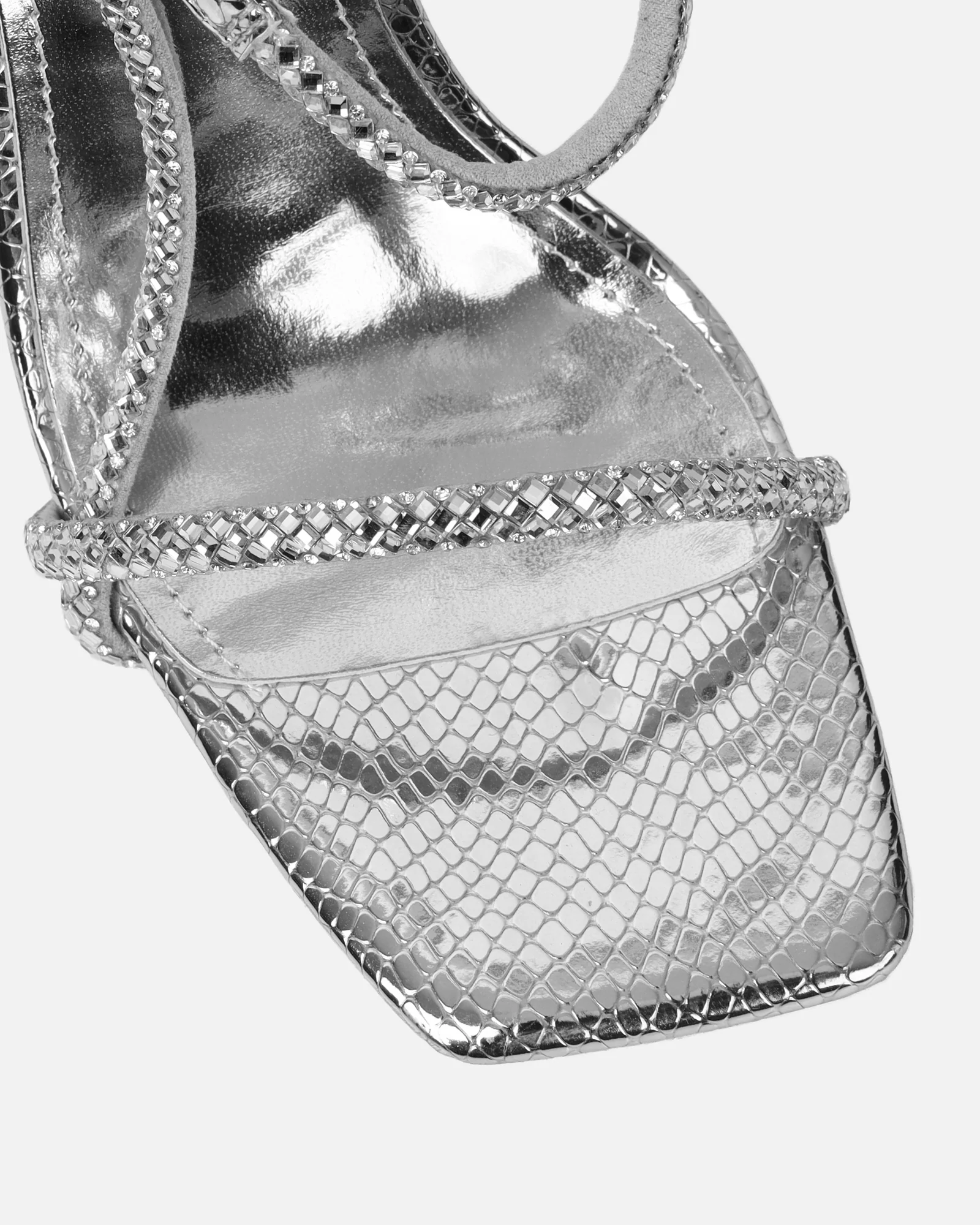 Darlina Silver Snake Diamante Heeled Sandals - Image 4