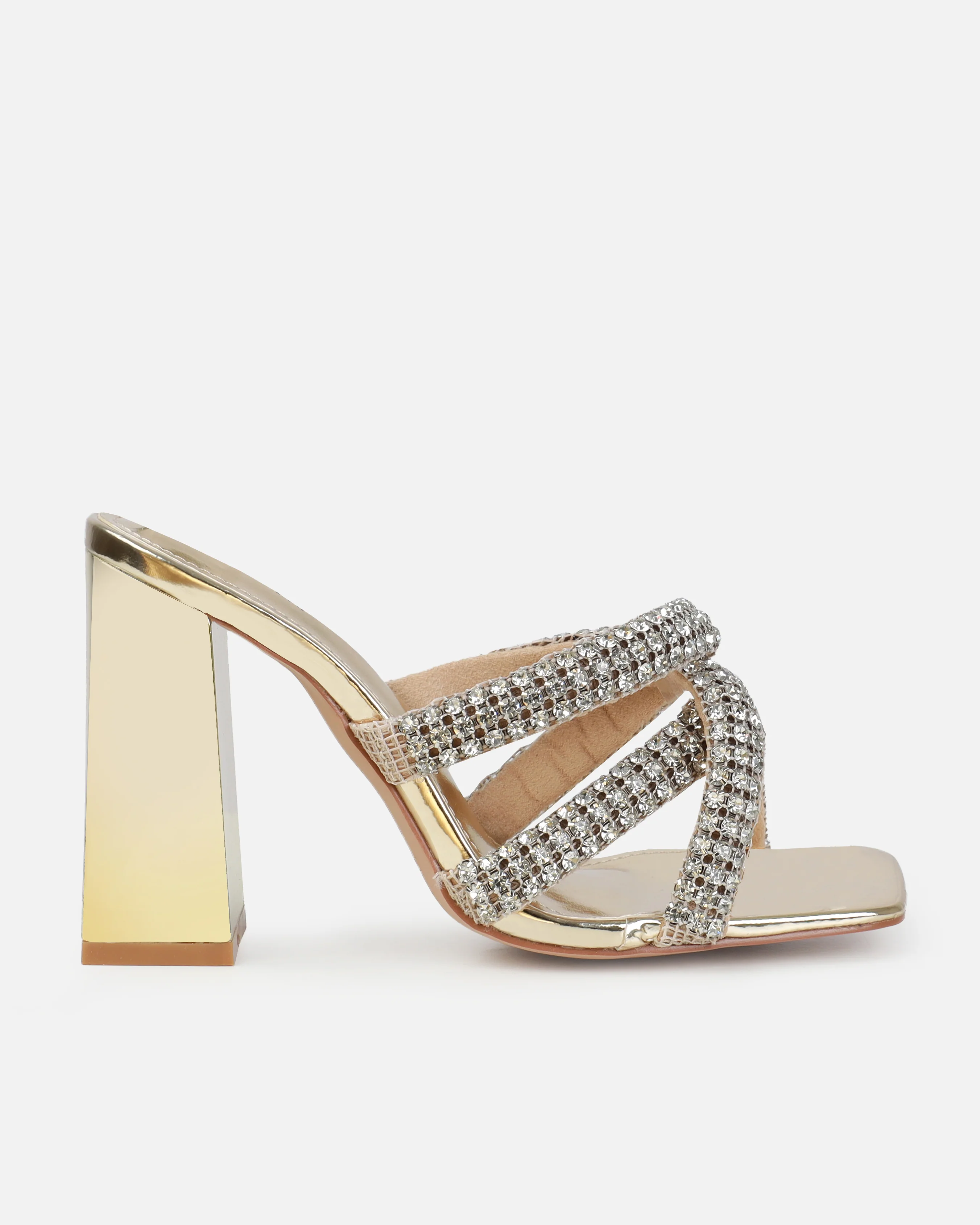Davitah Gold Diamante Block Heel Mules - Image 2