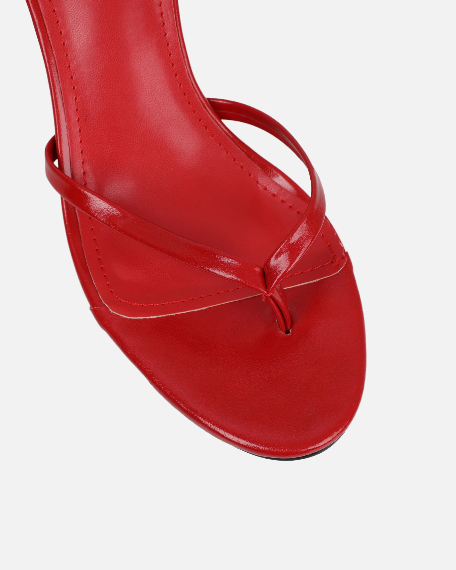 Deanna Red Shiny Toe Thong Low Heeled Sandals - Image 4