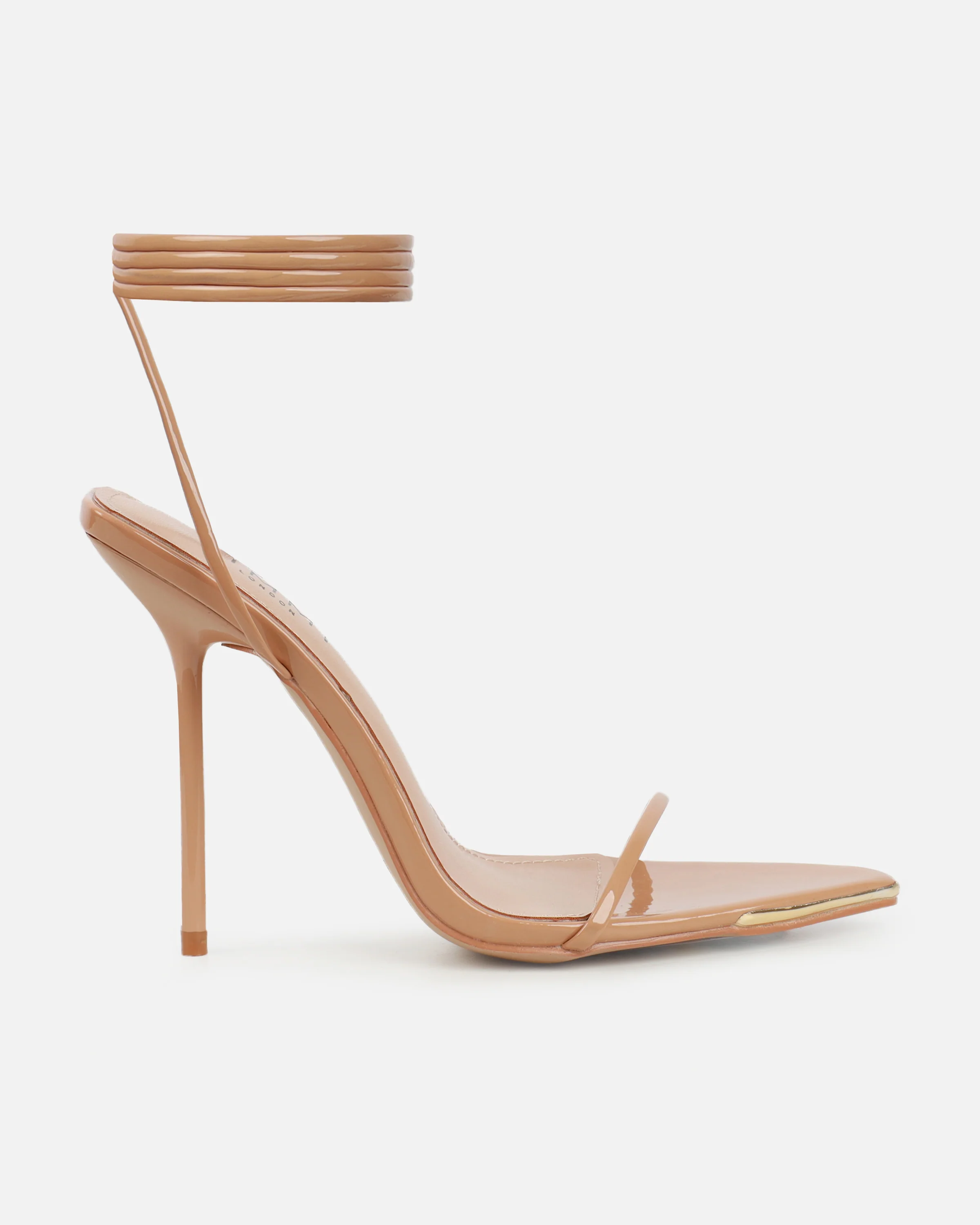 Delilahh Nude Patent Tie Up stiletto Sandals - Image 2