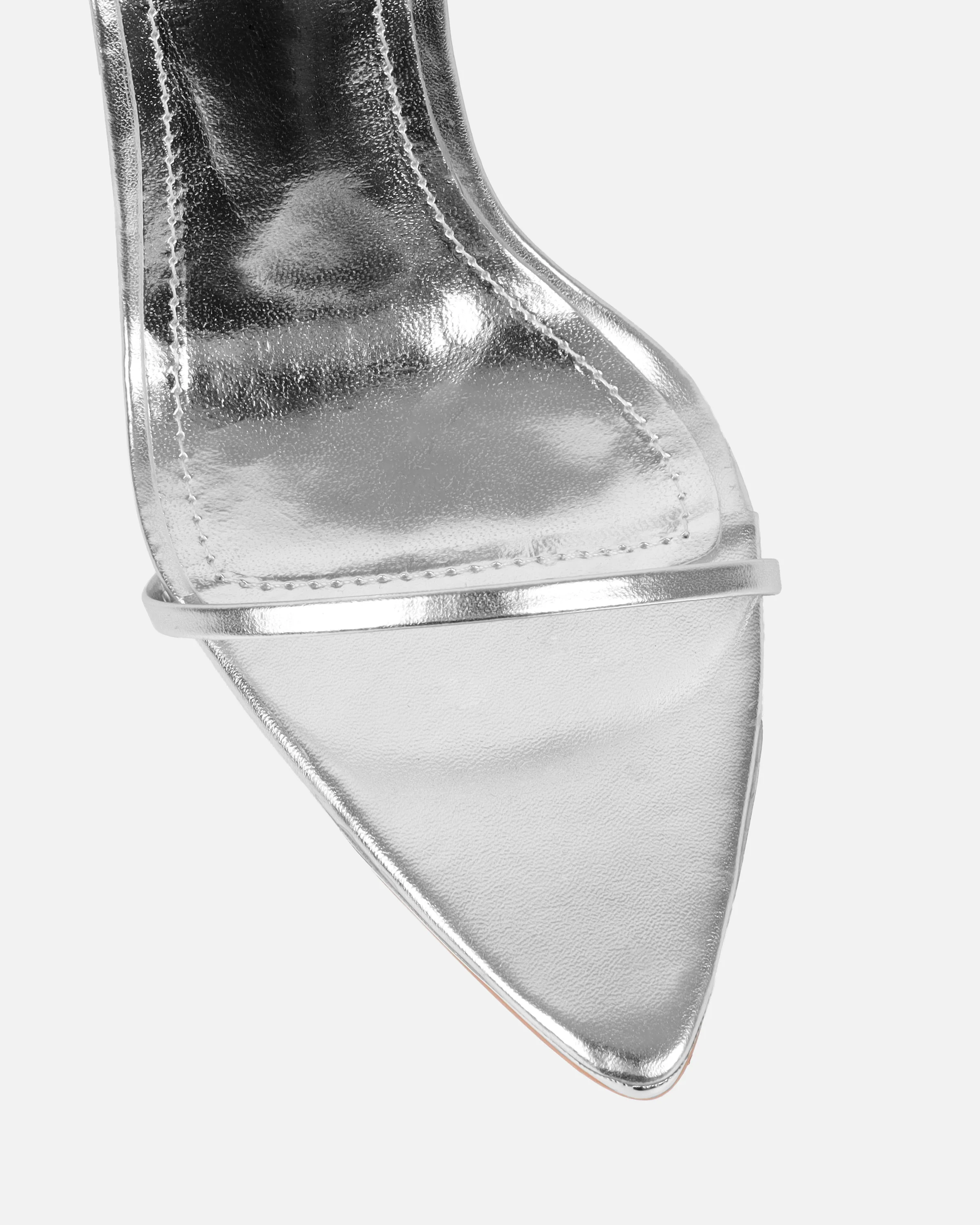 Delilahh Silver Metallic Tie Up Stiletto Sandals - Image 4