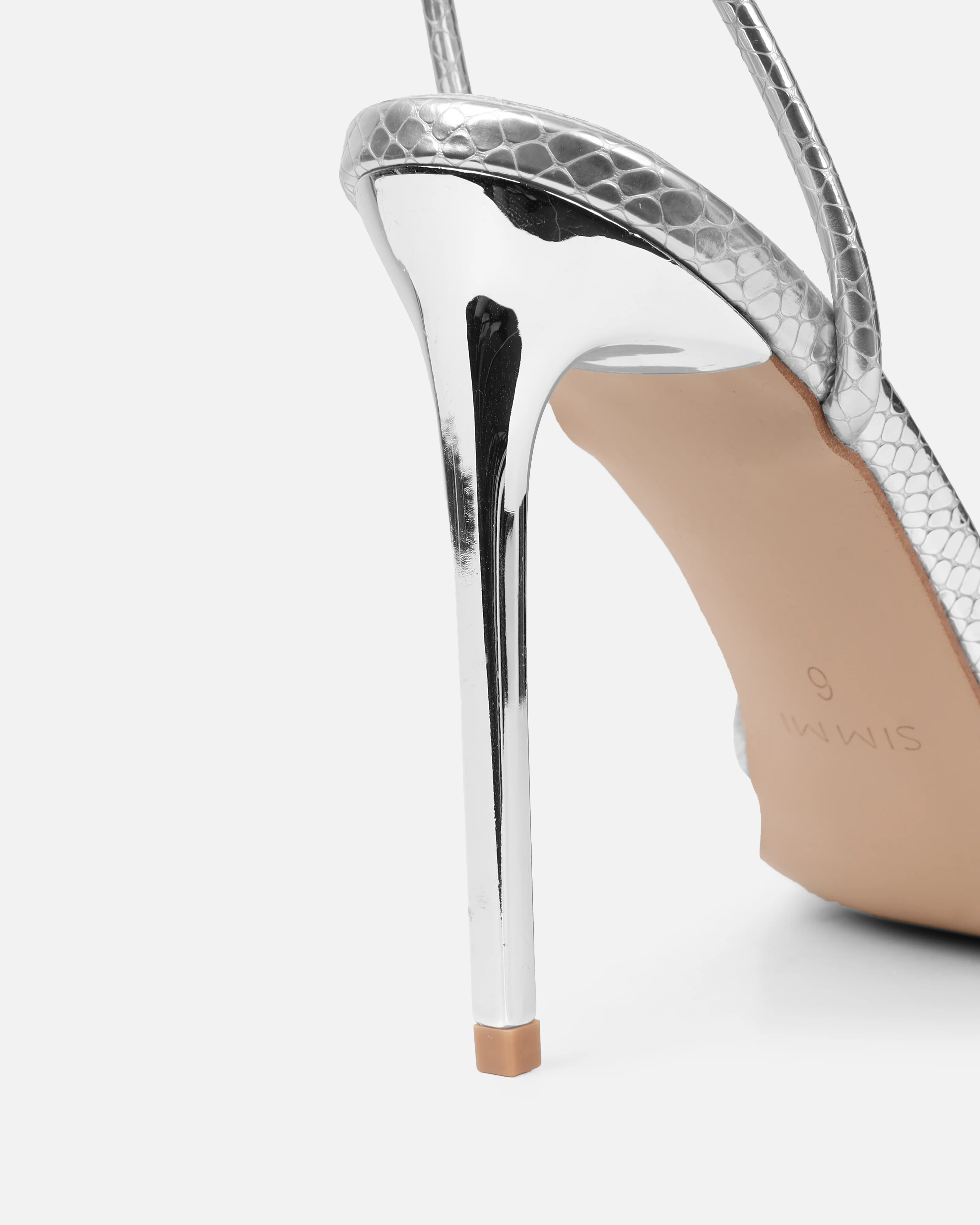 Delores Silver Mirror Snake Flower Heeled Sandals - Image 3
