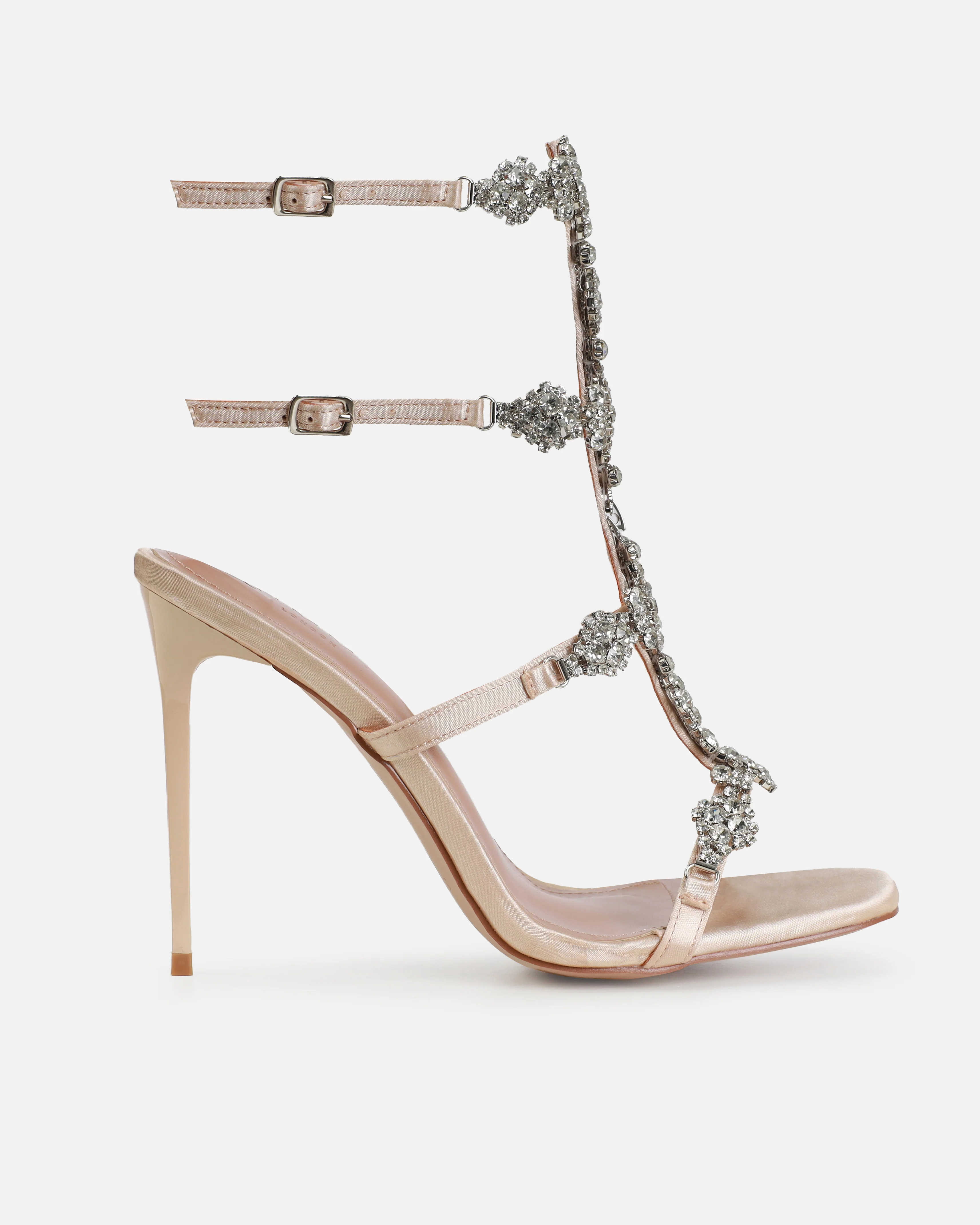 Dionne Crowe Beau Champagne Satin Diamante Heels - Image 2