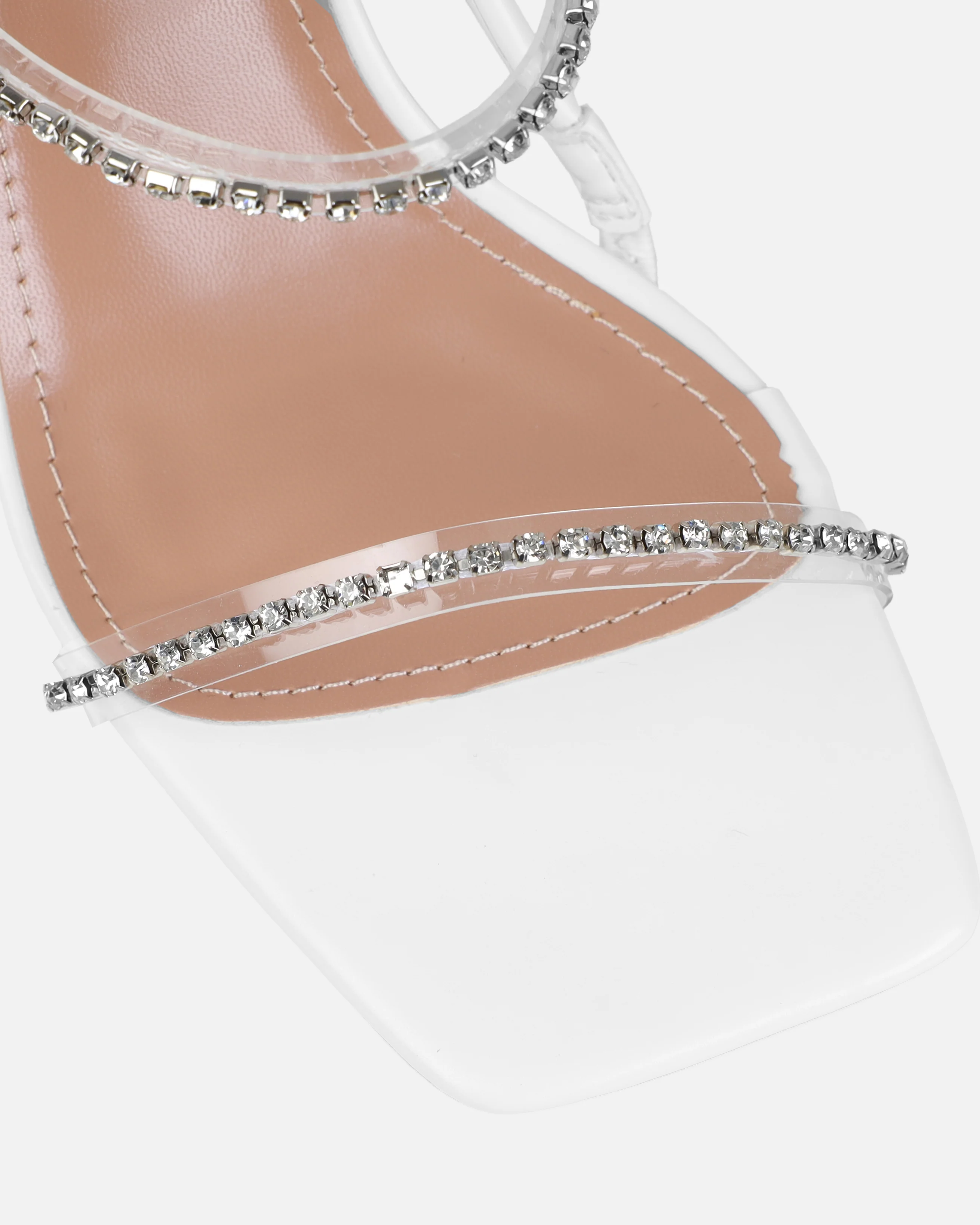 Dionne Crowe Confetti White Clear Diamante Mid Heel Mules - Image 4