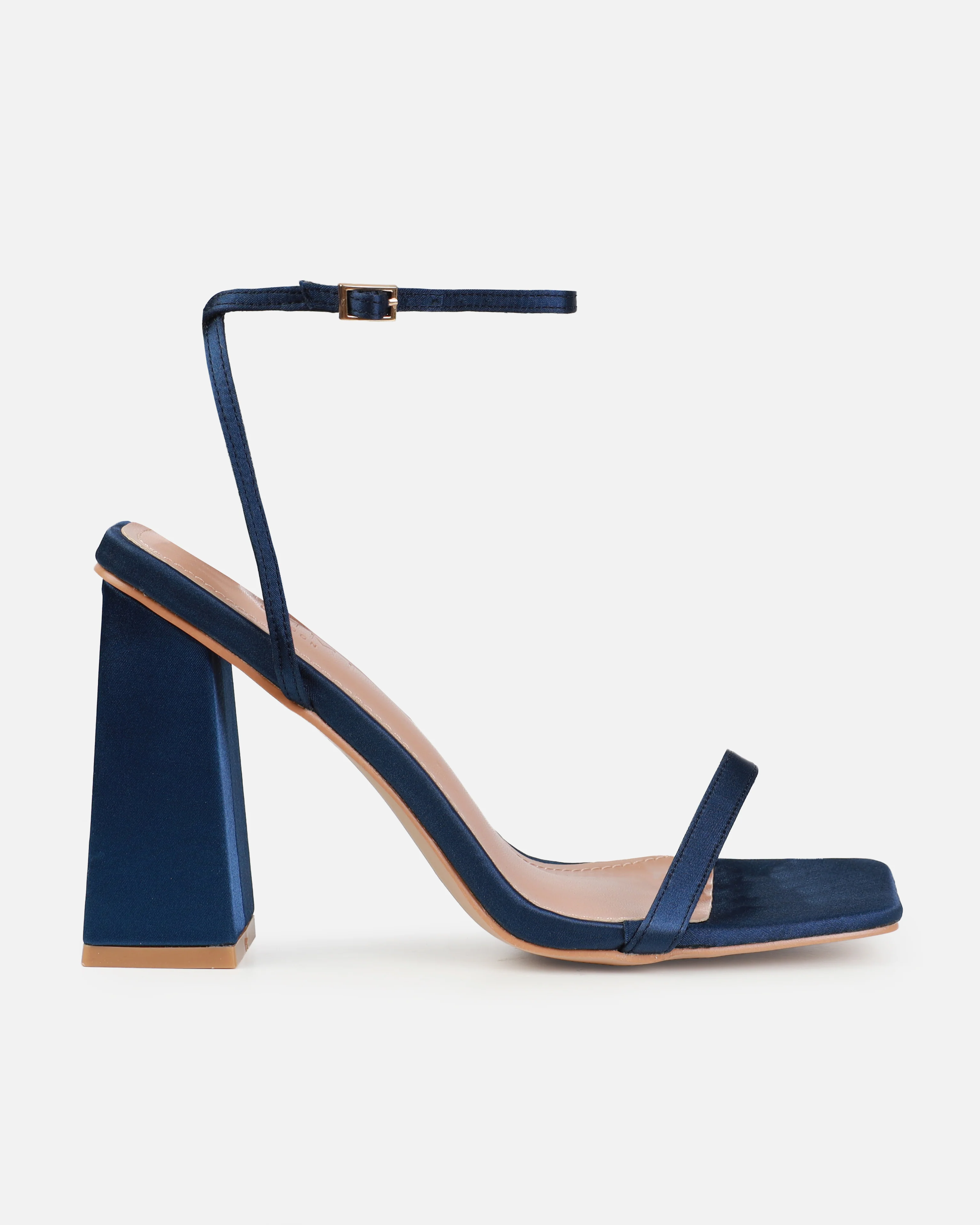 Dionne Crowe Favor Navy Satin Strappy Block Heels - Image 2
