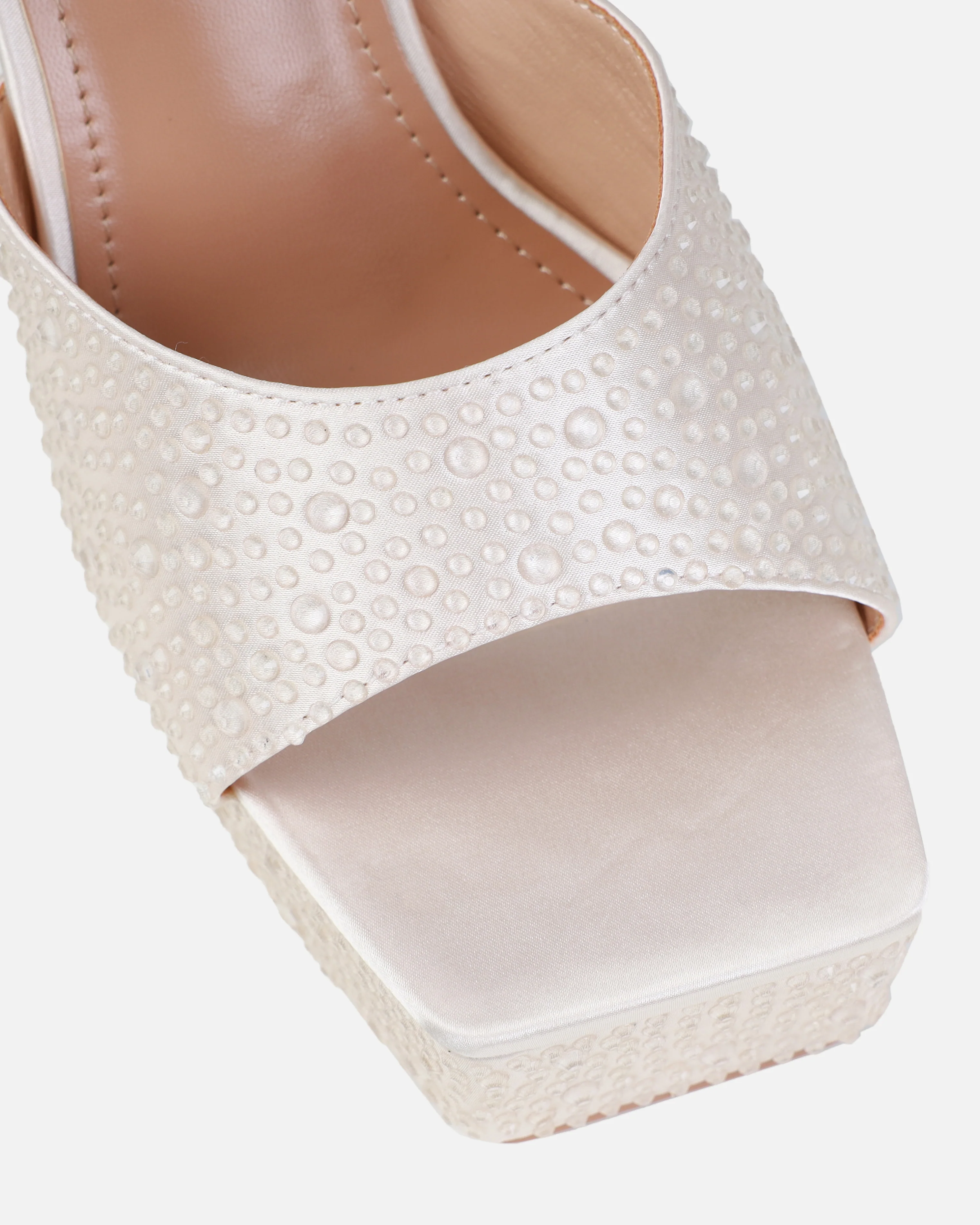 Dionne Crowe Fondant Blush Satin Droplet Platform Mules - Image 4