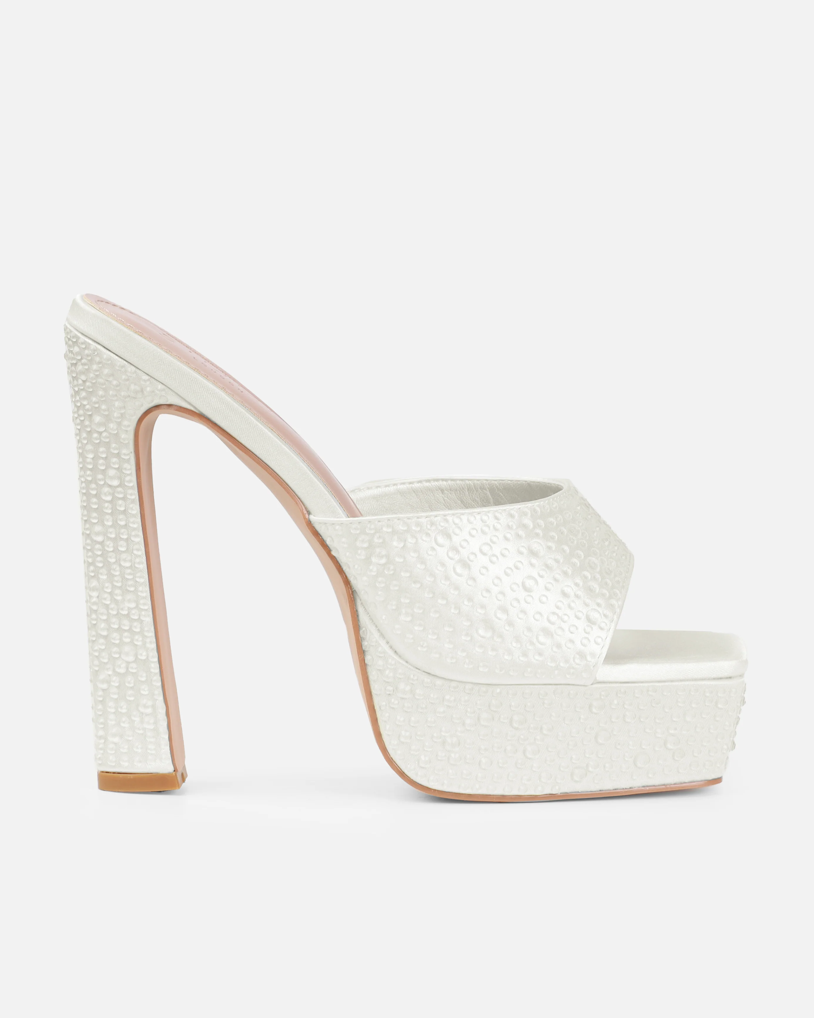 Dionne Crowe Fondant Ivory Satin Droplet Platform Mules - Image 2