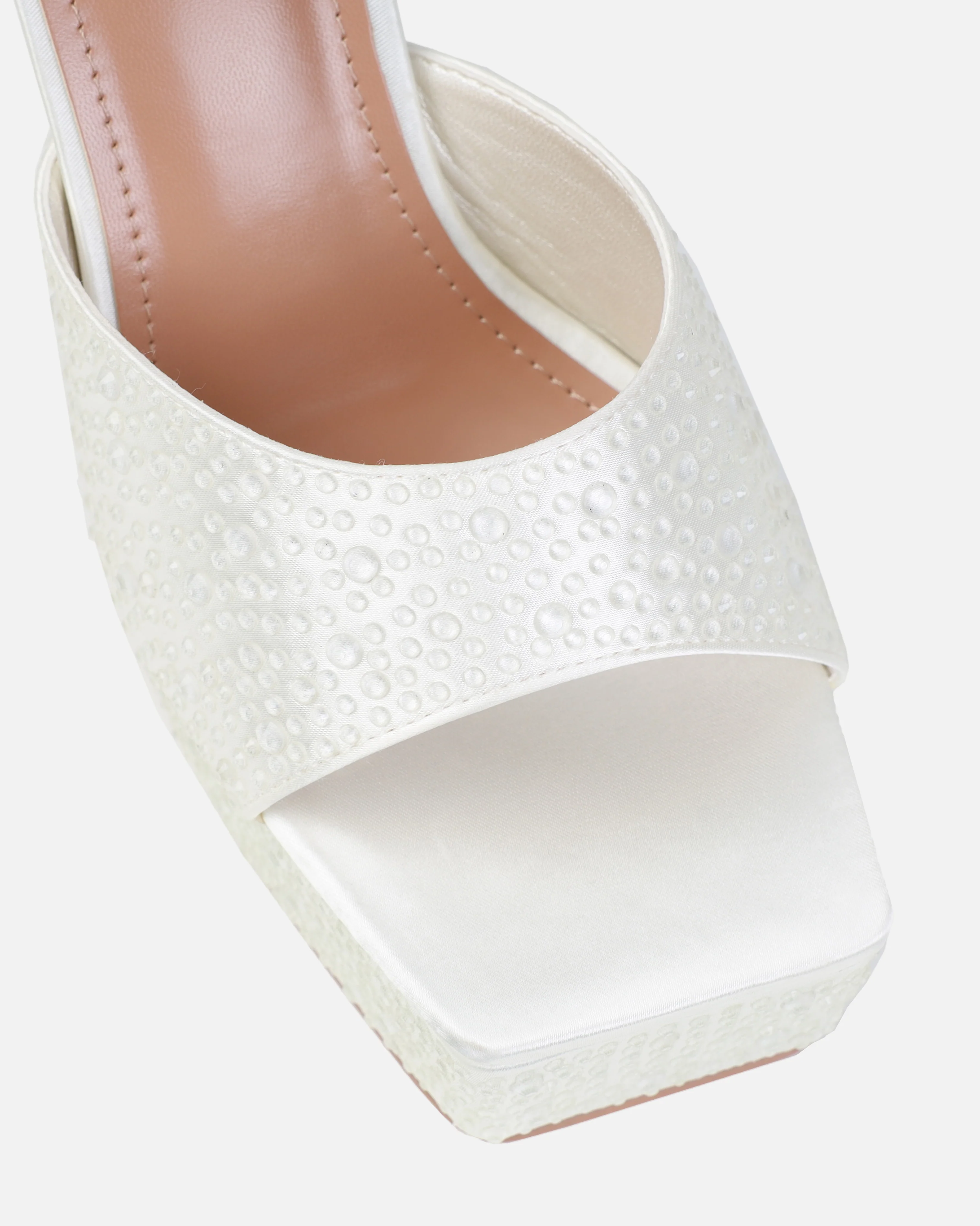 Dionne Crowe Fondant Ivory Satin Droplet Platform Mules - Image 4