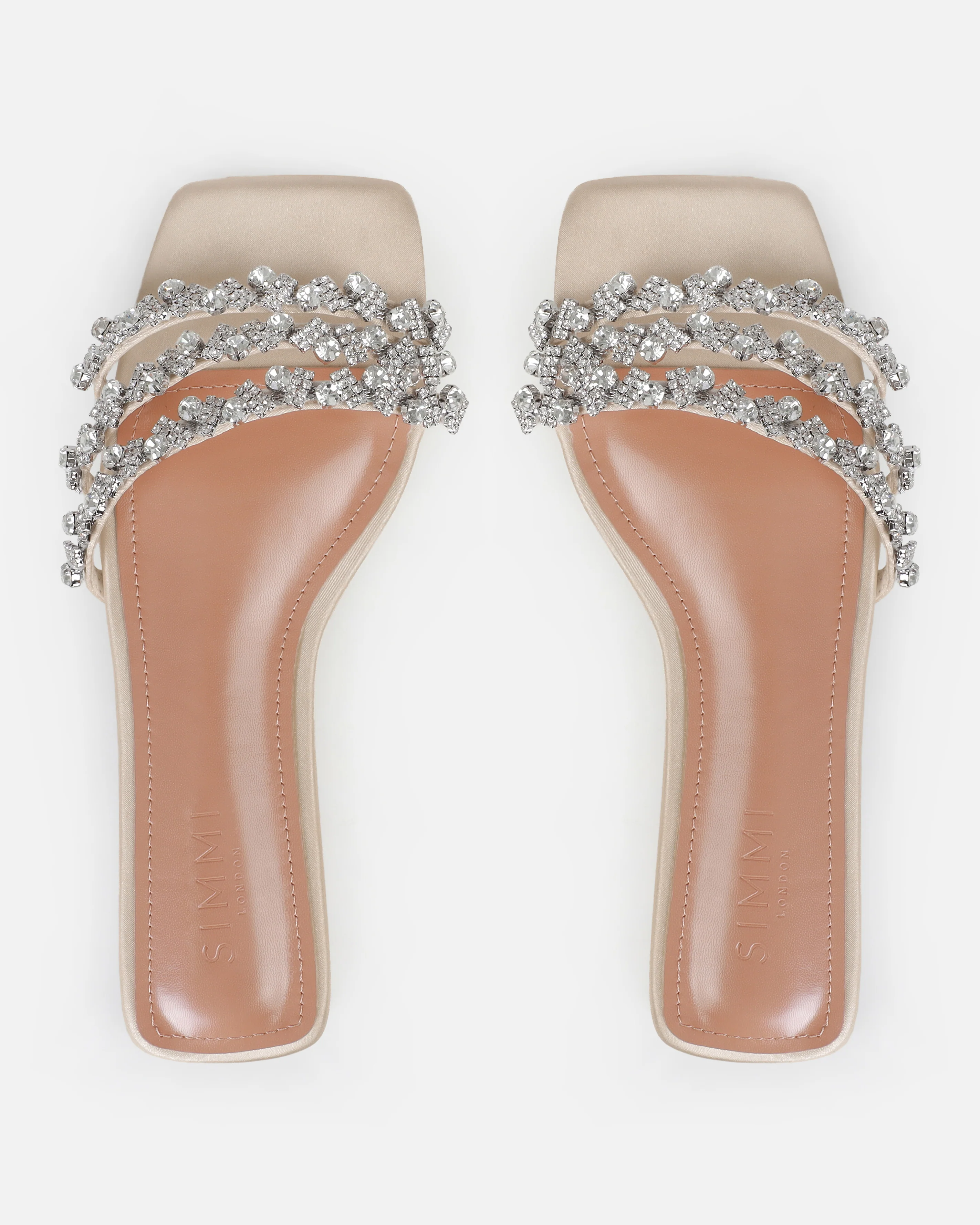 Dionne Crowe Hitched Champagne Satin Diamante Flat Sandals - Image 3