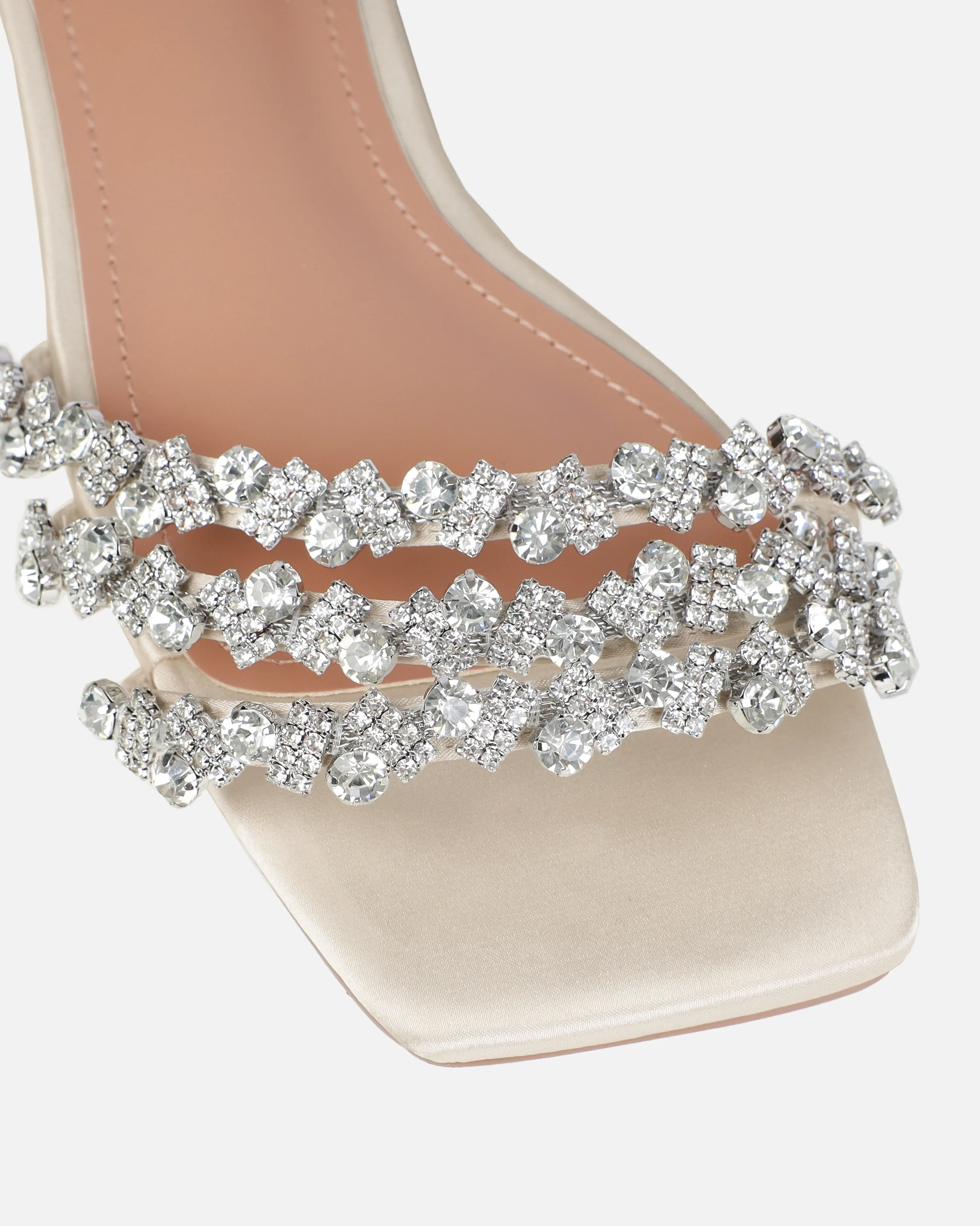 Dionne Crowe Hitched Champagne Satin Diamante Flat Sandals - Image 4
