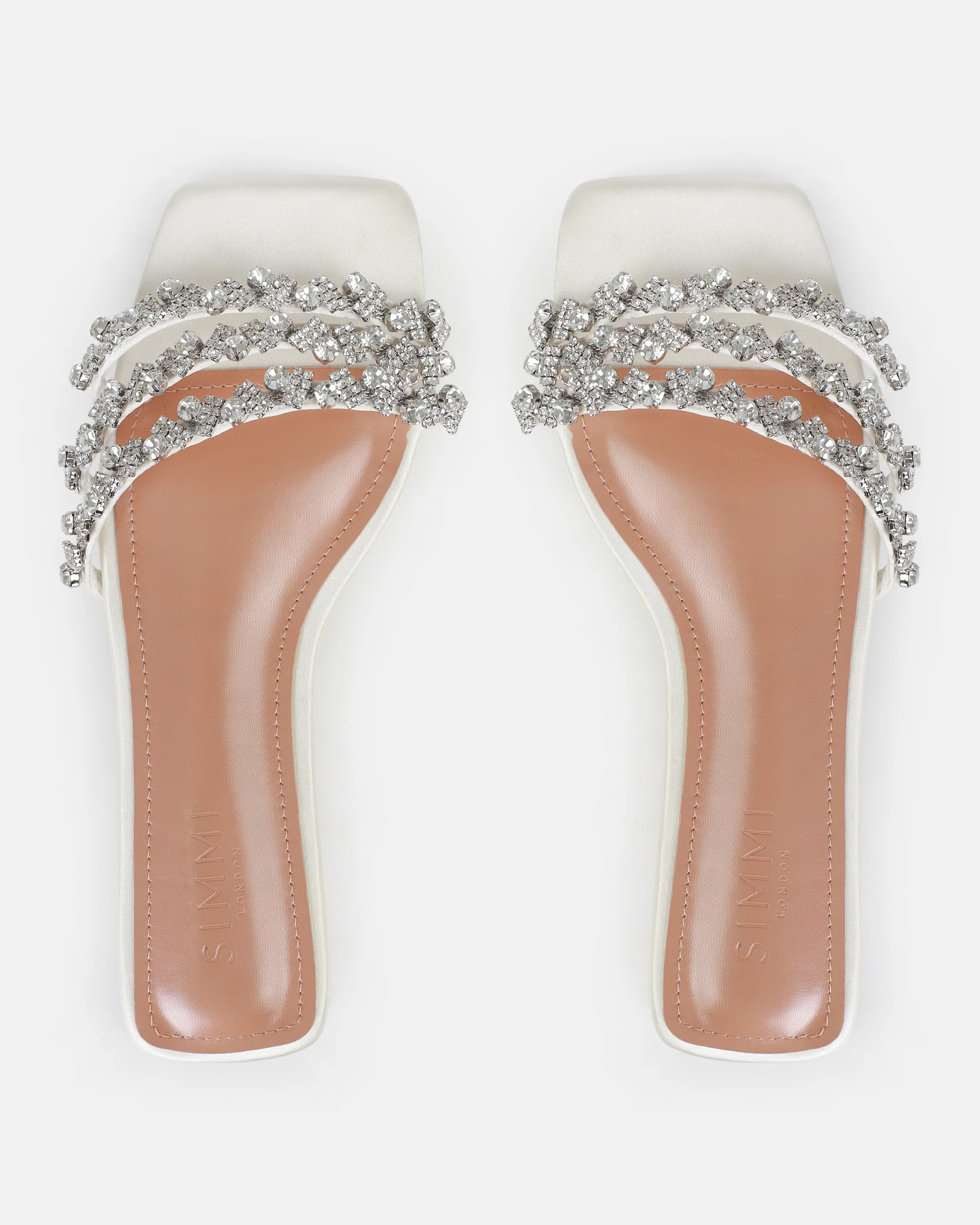 Dionne Crowe Hitched Ivory Satin Diamante Flat Sandals - Image 3