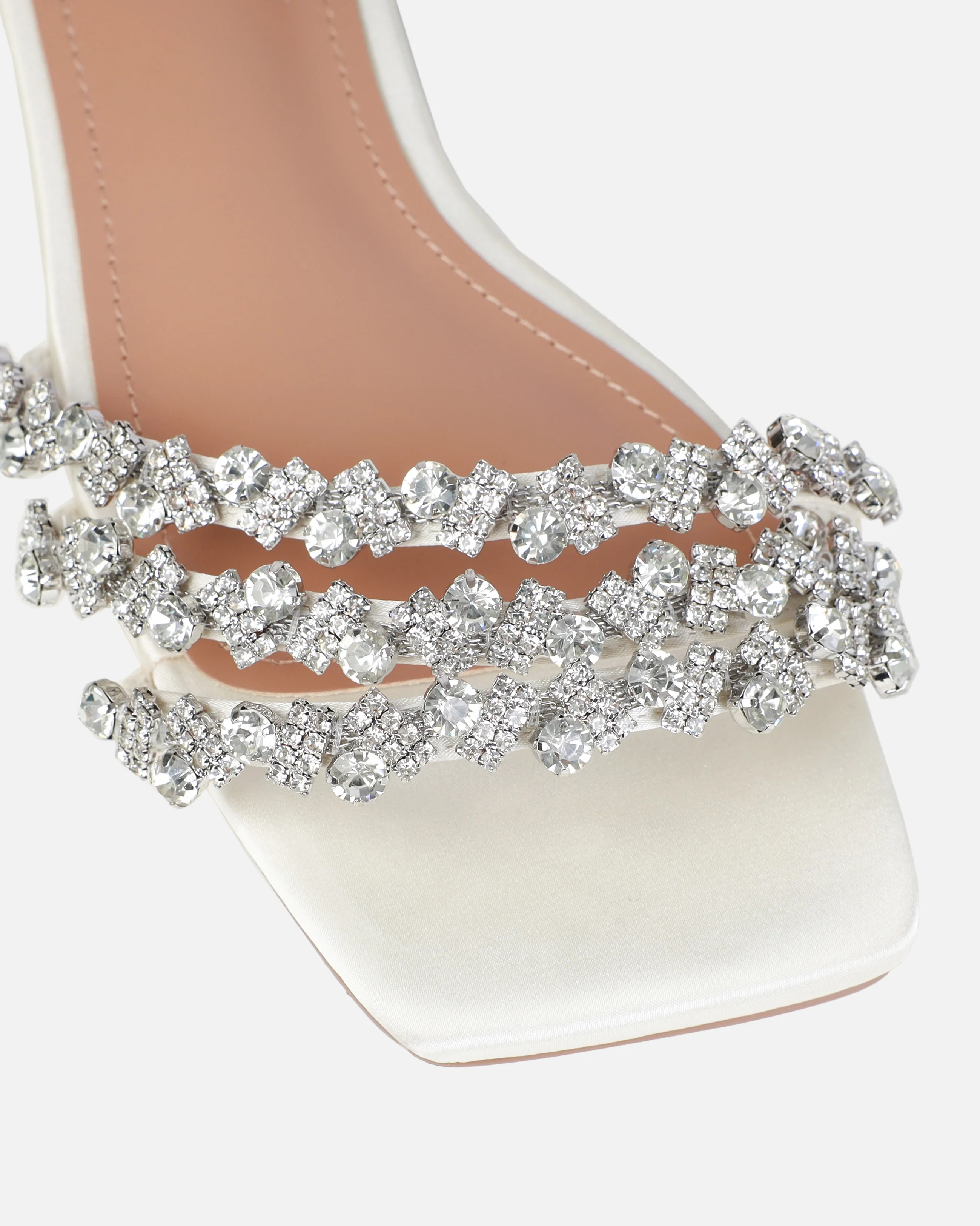 Dionne Crowe Hitched Ivory Satin Diamante Flat Sandals - Image 4