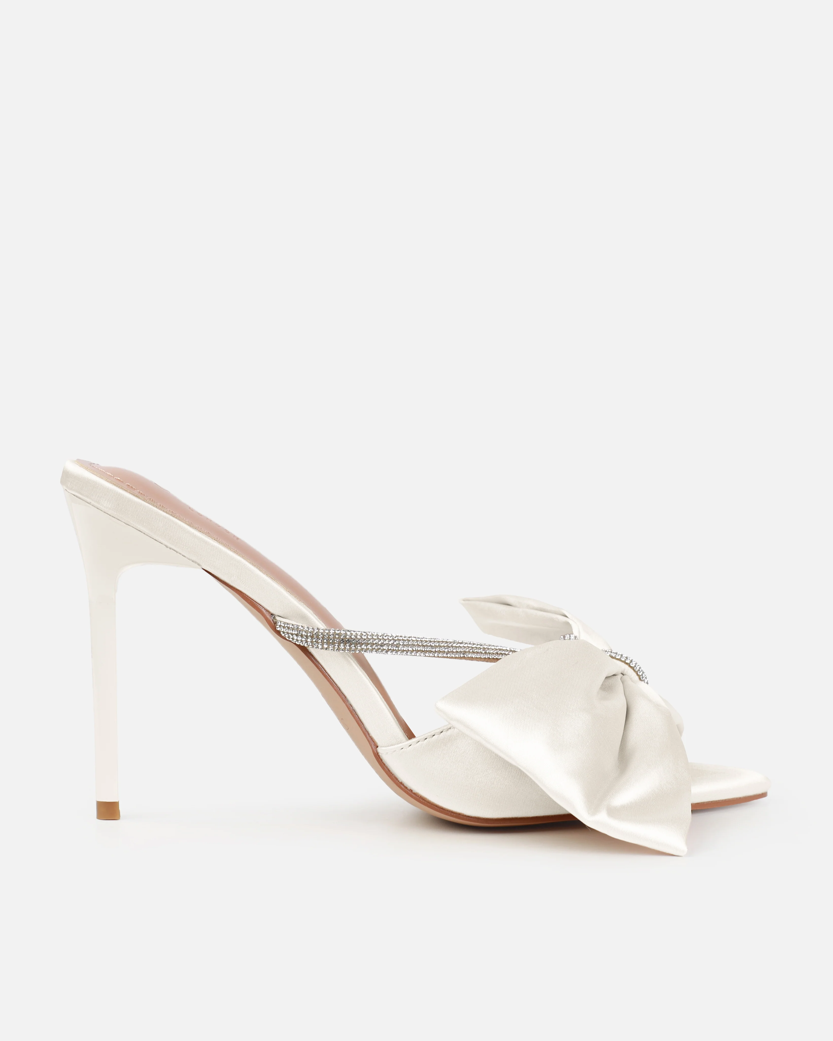 Dionne Crowe Veil Ivory Satin Diamante Bow Mules - Image 2
