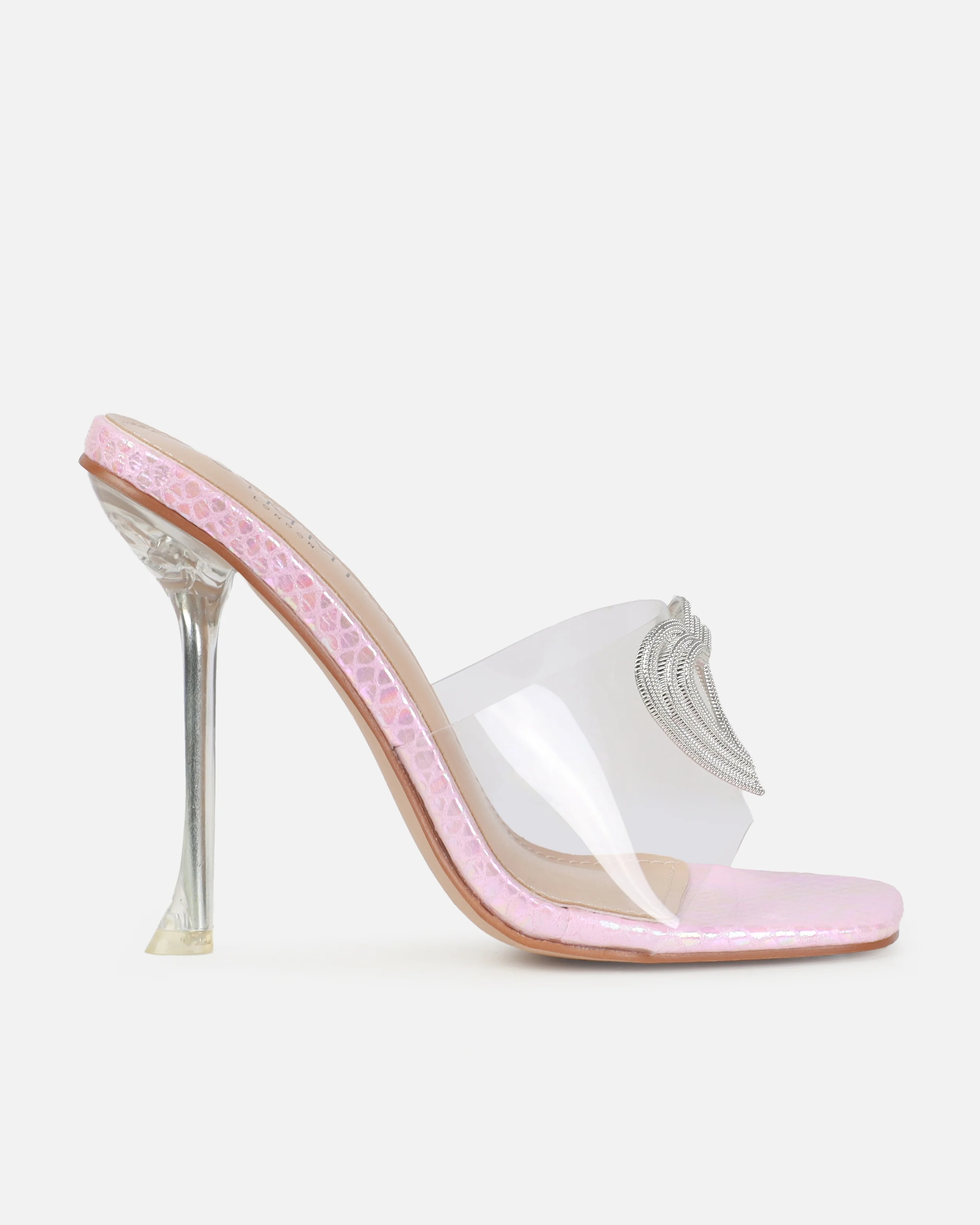 Dita Pink Clear Metallic Diamante Heart Stiletto Mules - Image 2