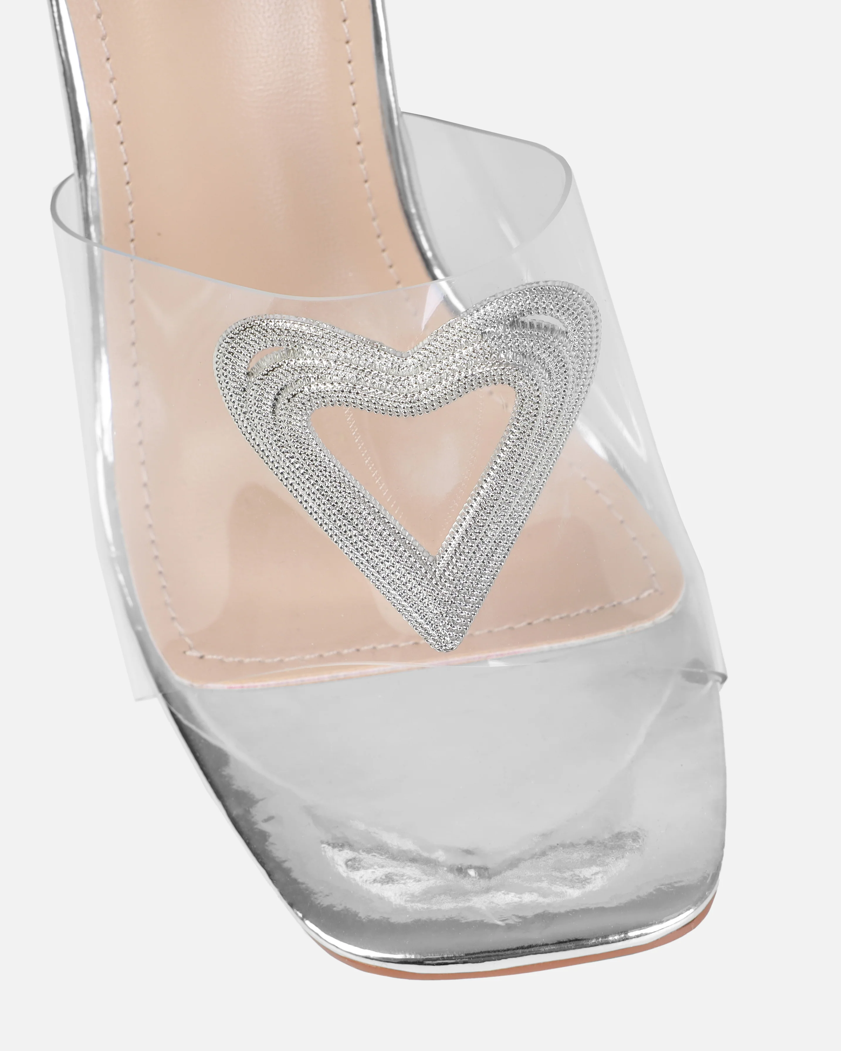 Dita Silver Clear Diamante Heart Stiletto Mules - Image 4