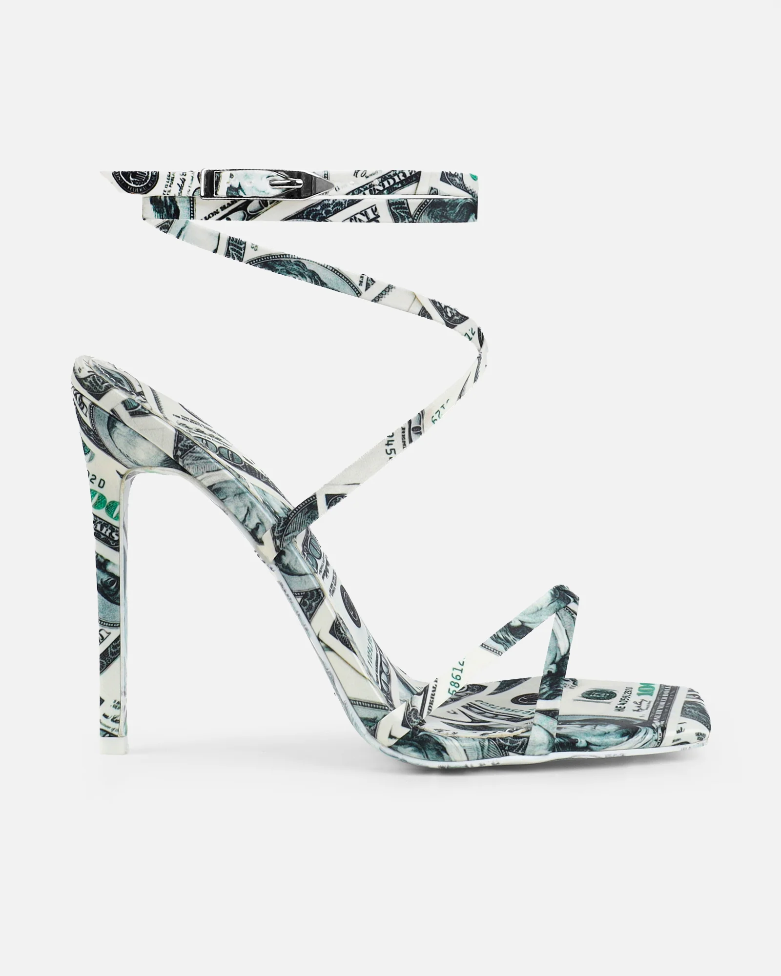 Dosh Green Dollar Print Strappy Heeled Sandals - Image 2