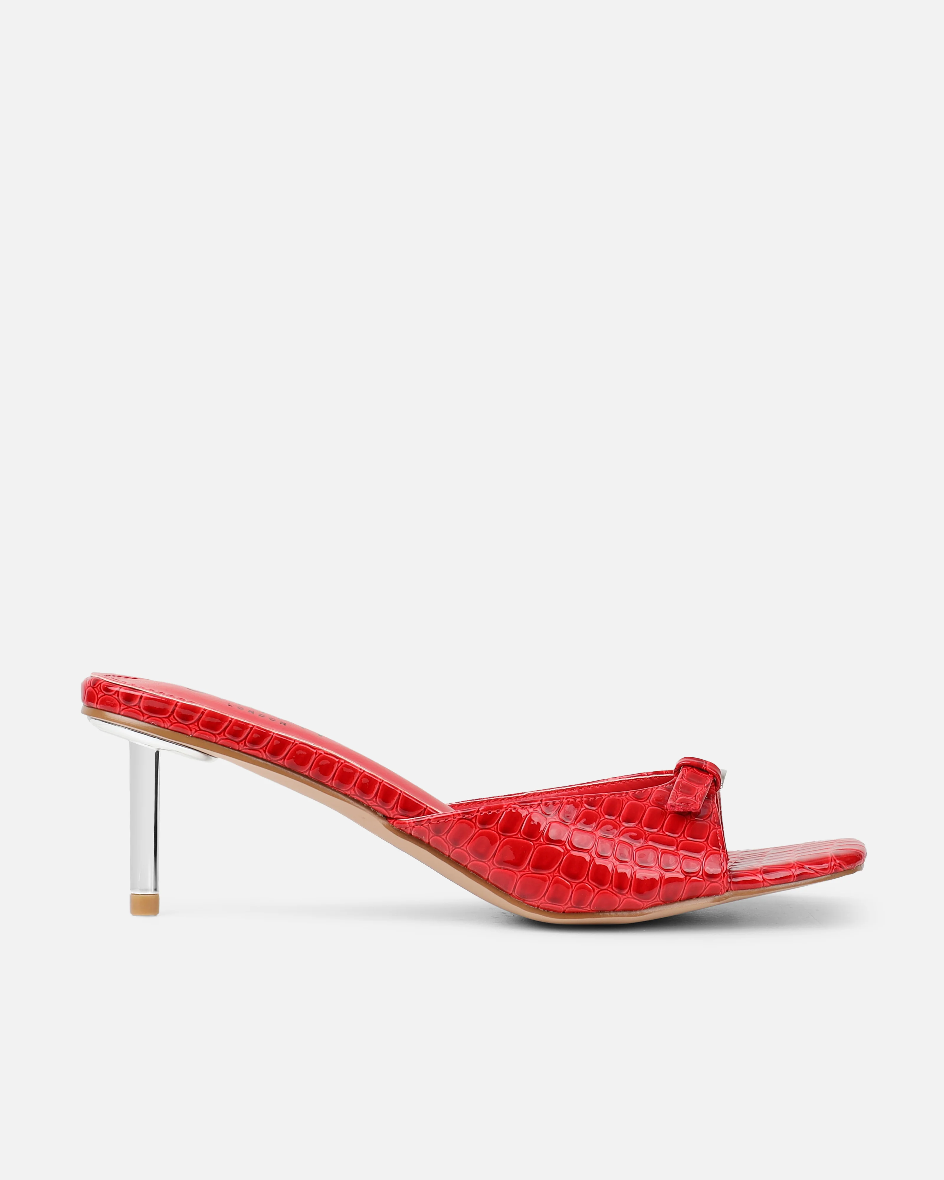 Dotty Red Croc Effect Low Heeled Mules - Image 2