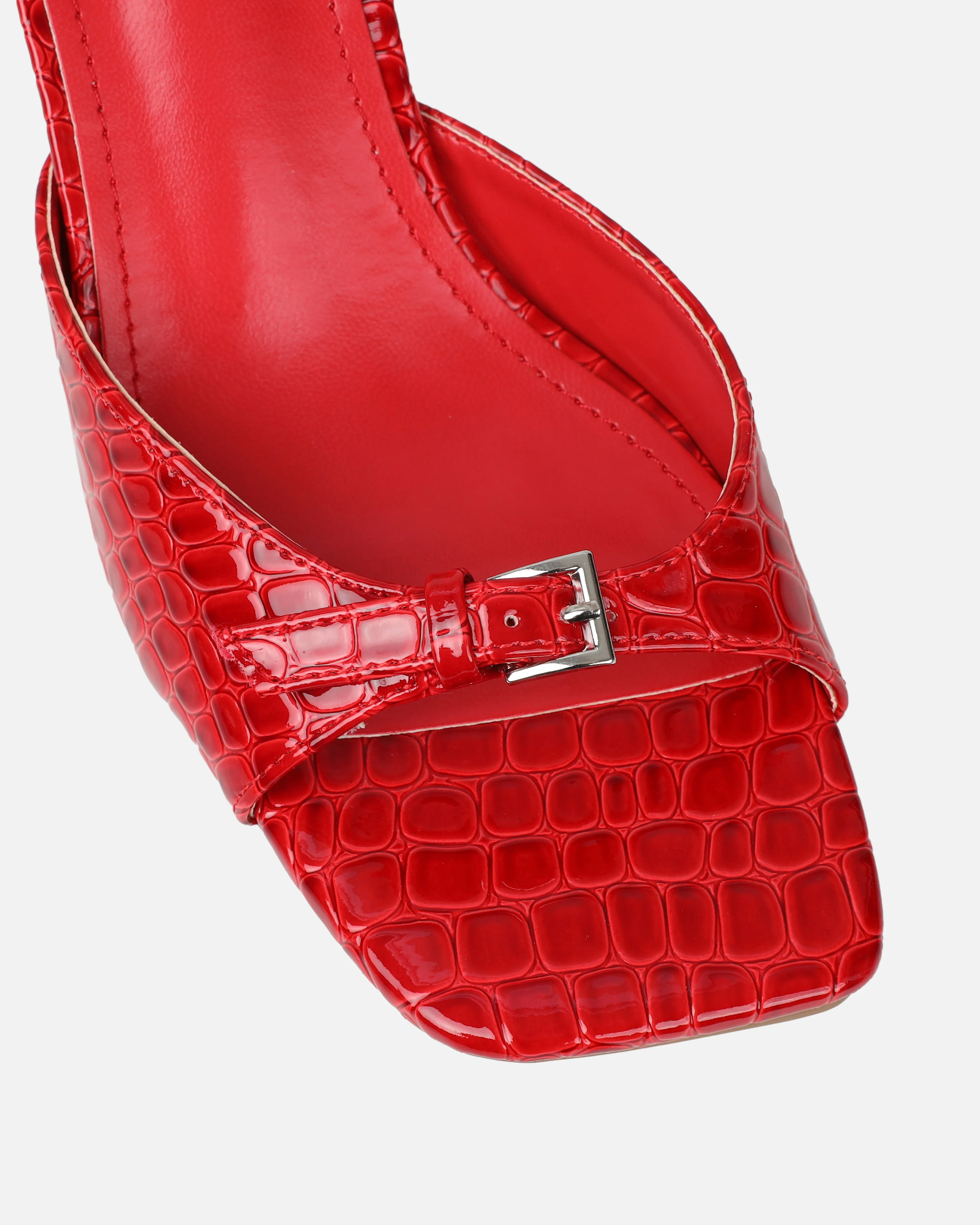 Dotty Red Croc Effect Low Heeled Mules - Image 4