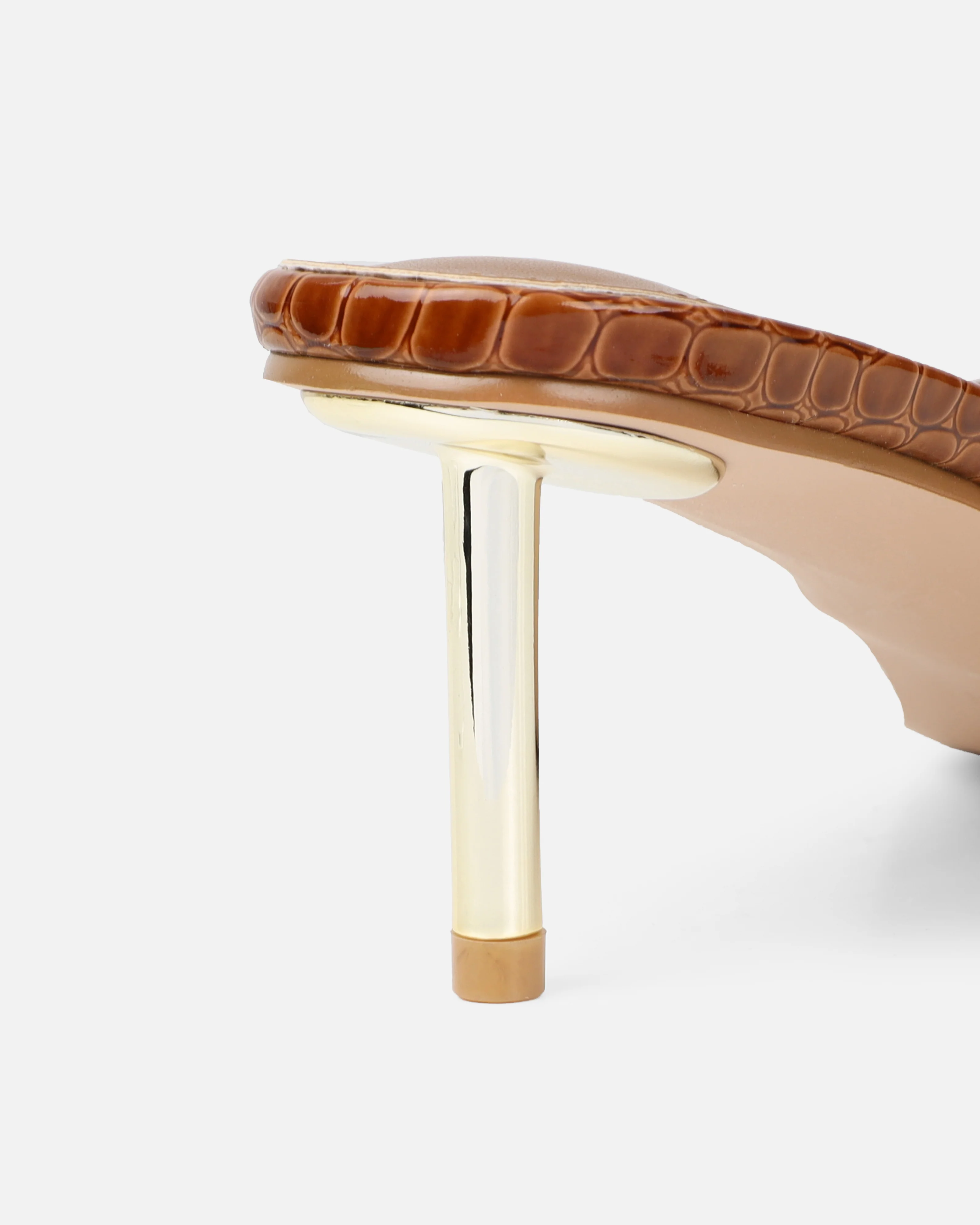 Dotty Tan Croc Effect Low Heeled Mules - Image 3