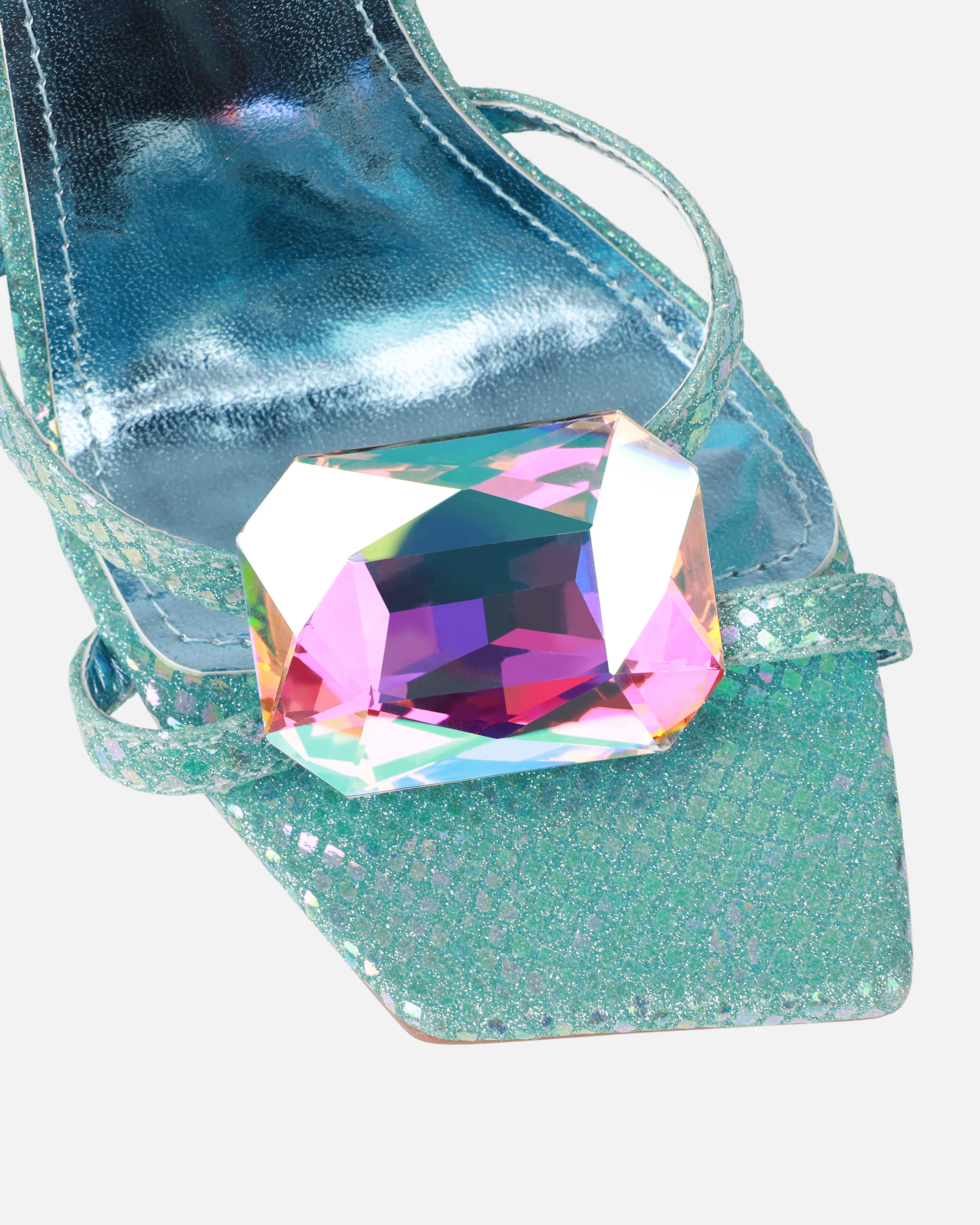 Dovie Blue Glitter Faux Snake Print Gem Heels - Image 4