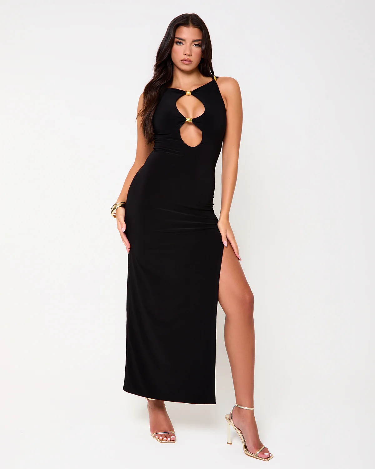 Downtown Black Cut Out Split Leg Maxi Dress - Image 3