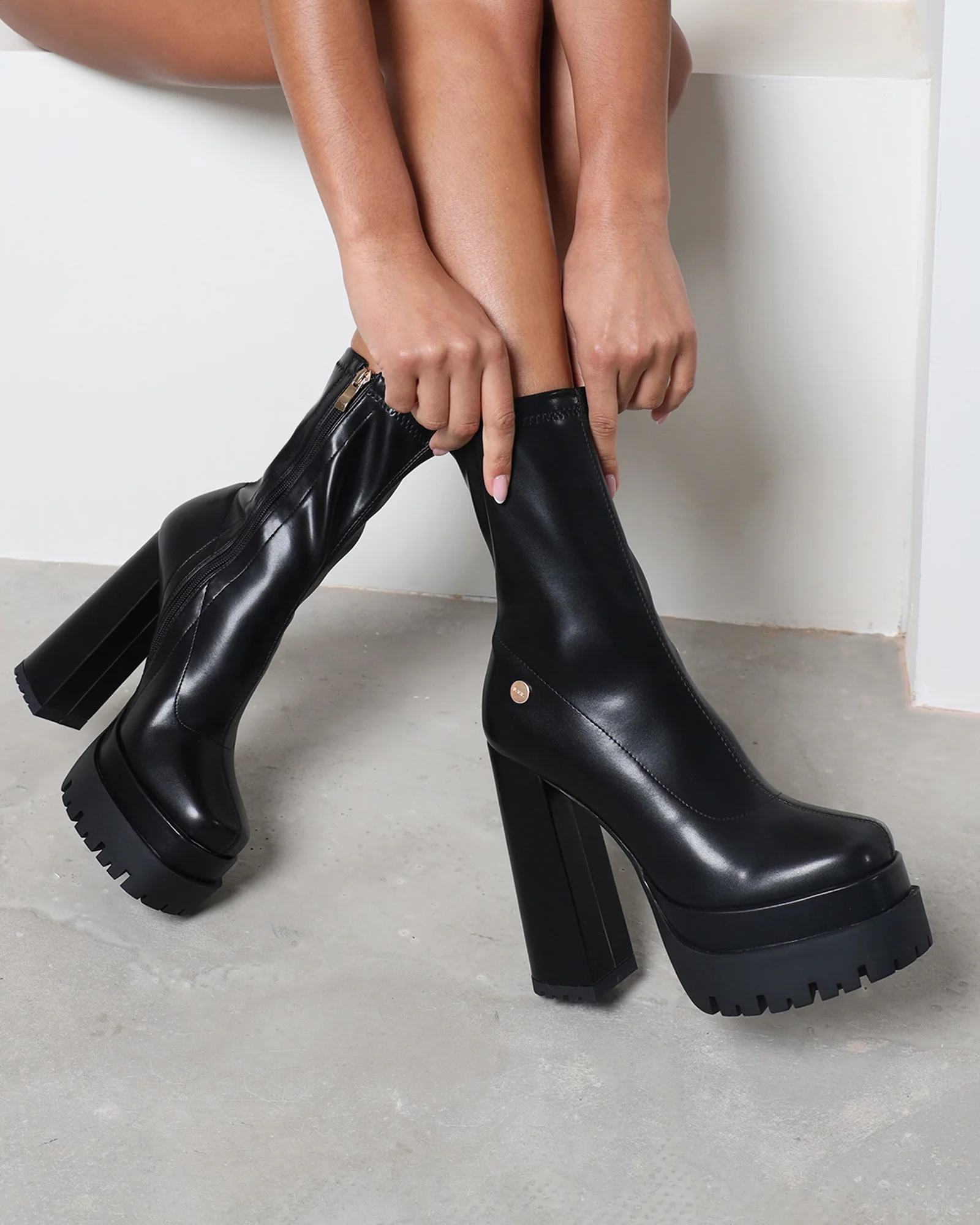 Eamon Black Stretch Platform Ankle Boots
