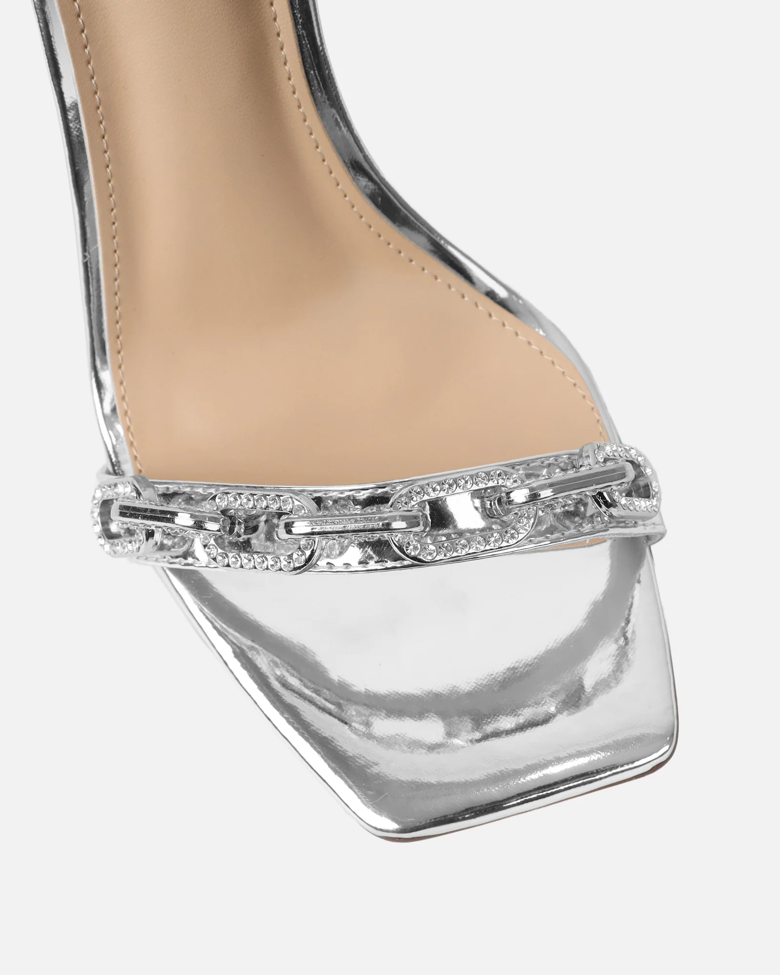 Echo Silver Mirror Diamante Chain Heels - Image 4