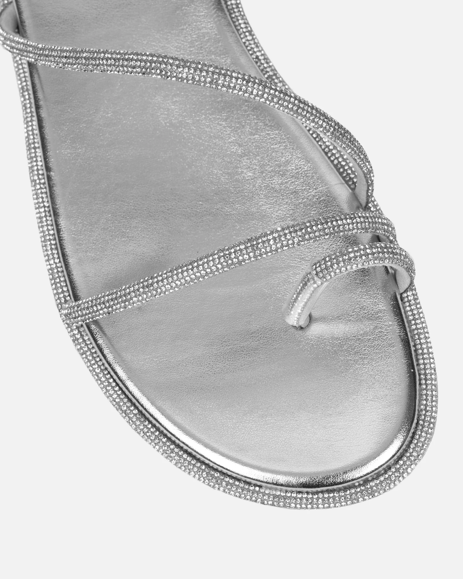 Ede Silver Metallic Diamante Toe Loop Sandals - Image 4
