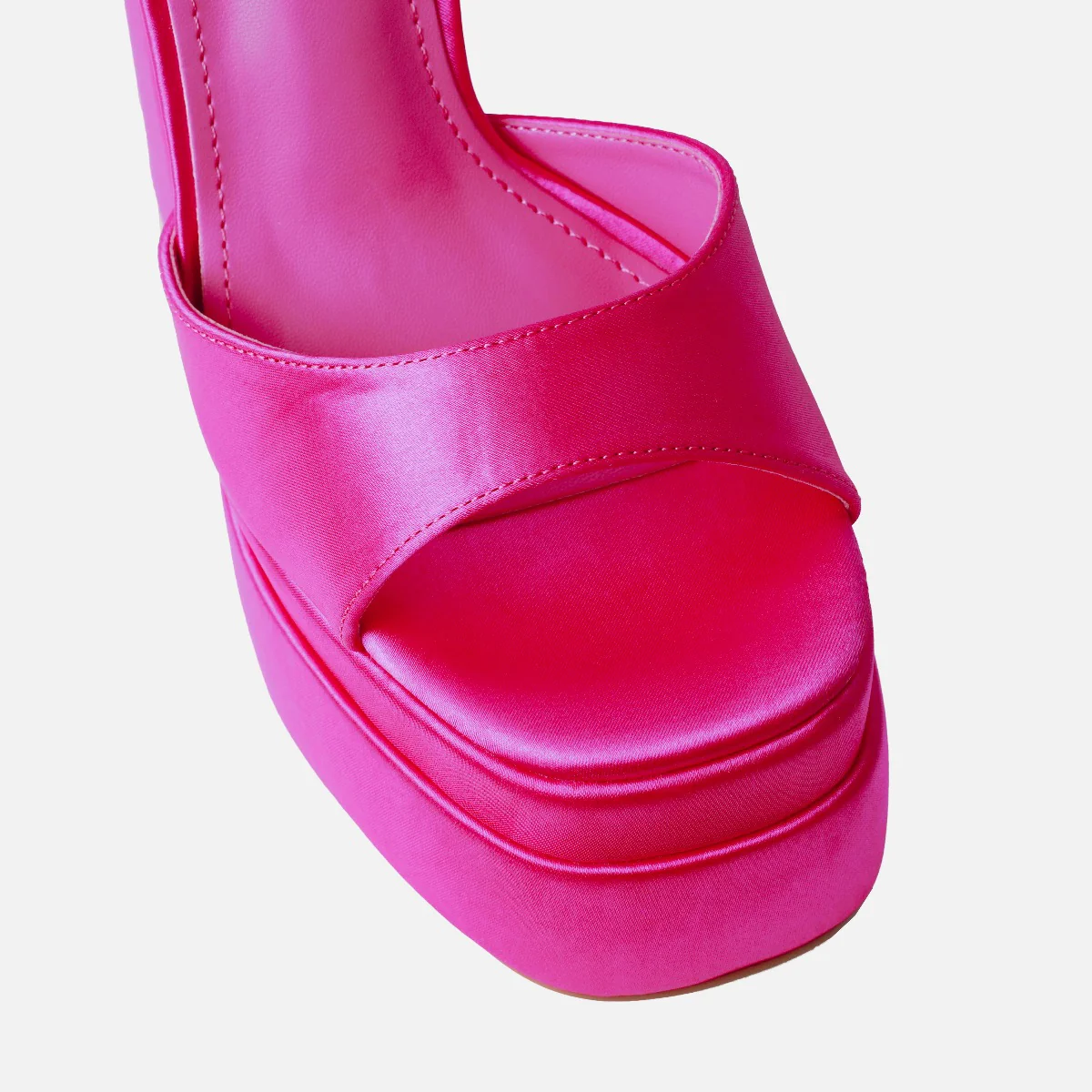 Eira Wide Fit Fuchsia Pink Satin Platform Block Heels - Image 4