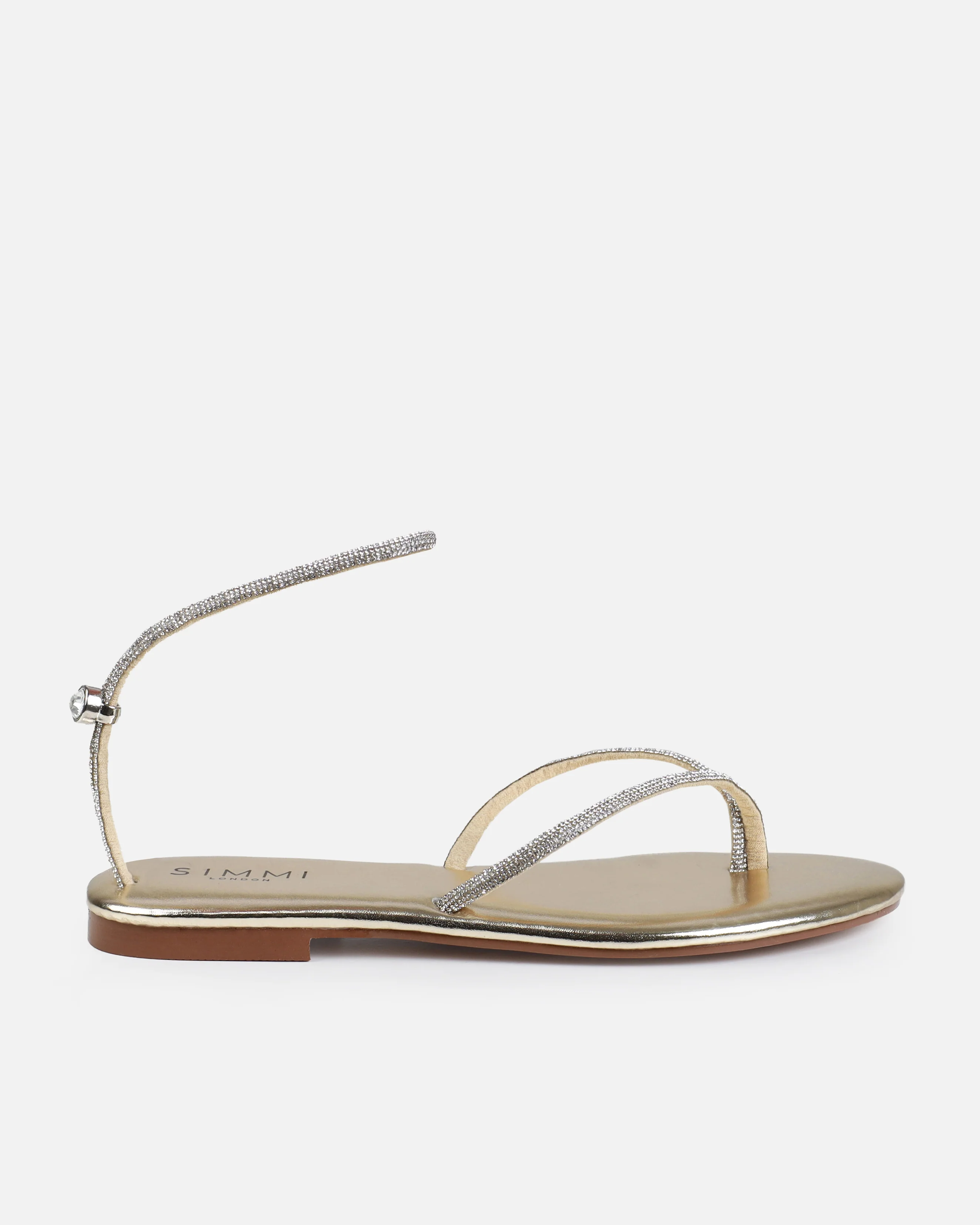 Elio Gold Diamante Toe Thong Toggle Flat Sandals - Image 2