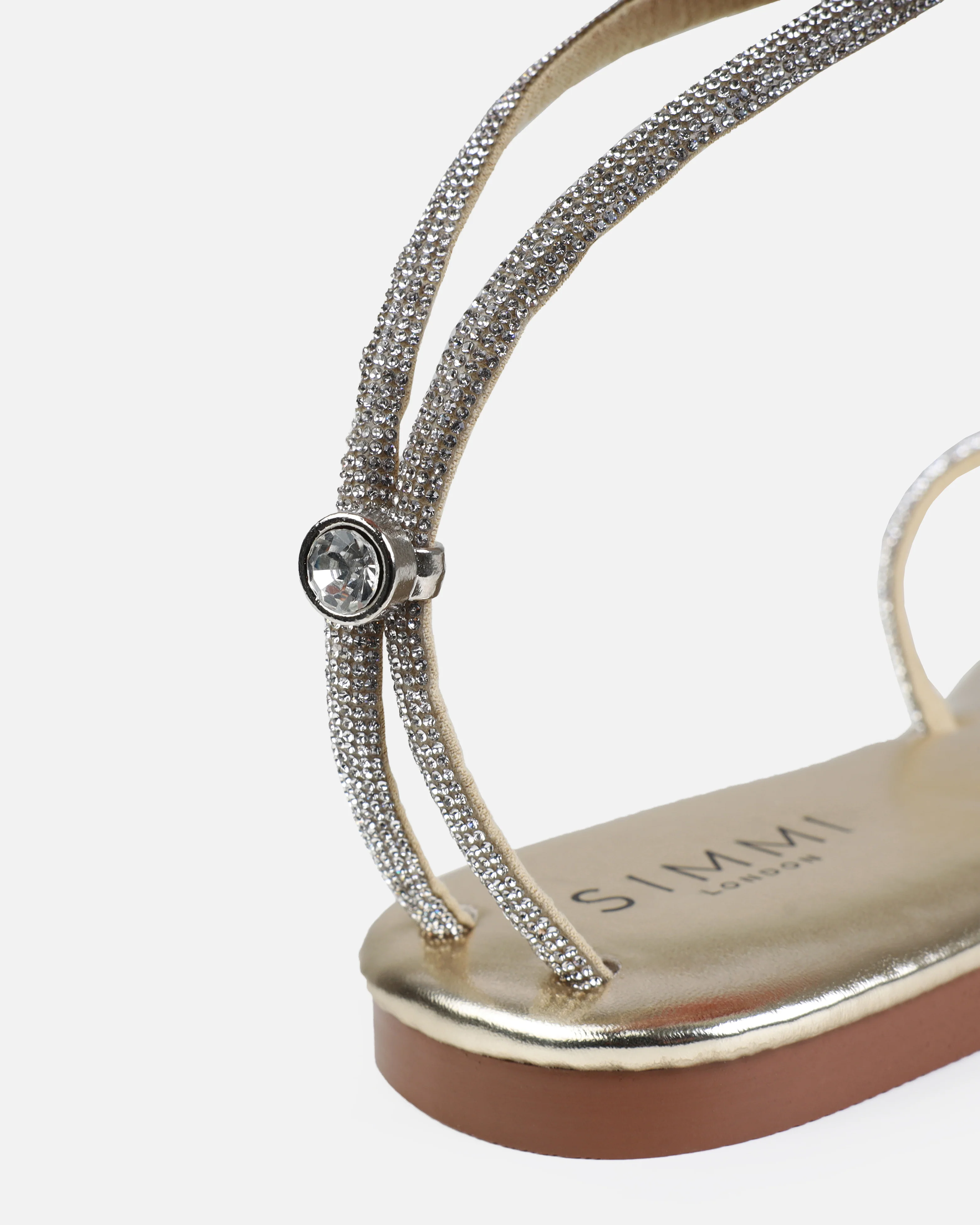 Elio Gold Diamante Toe Thong Toggle Flat Sandals - Image 3