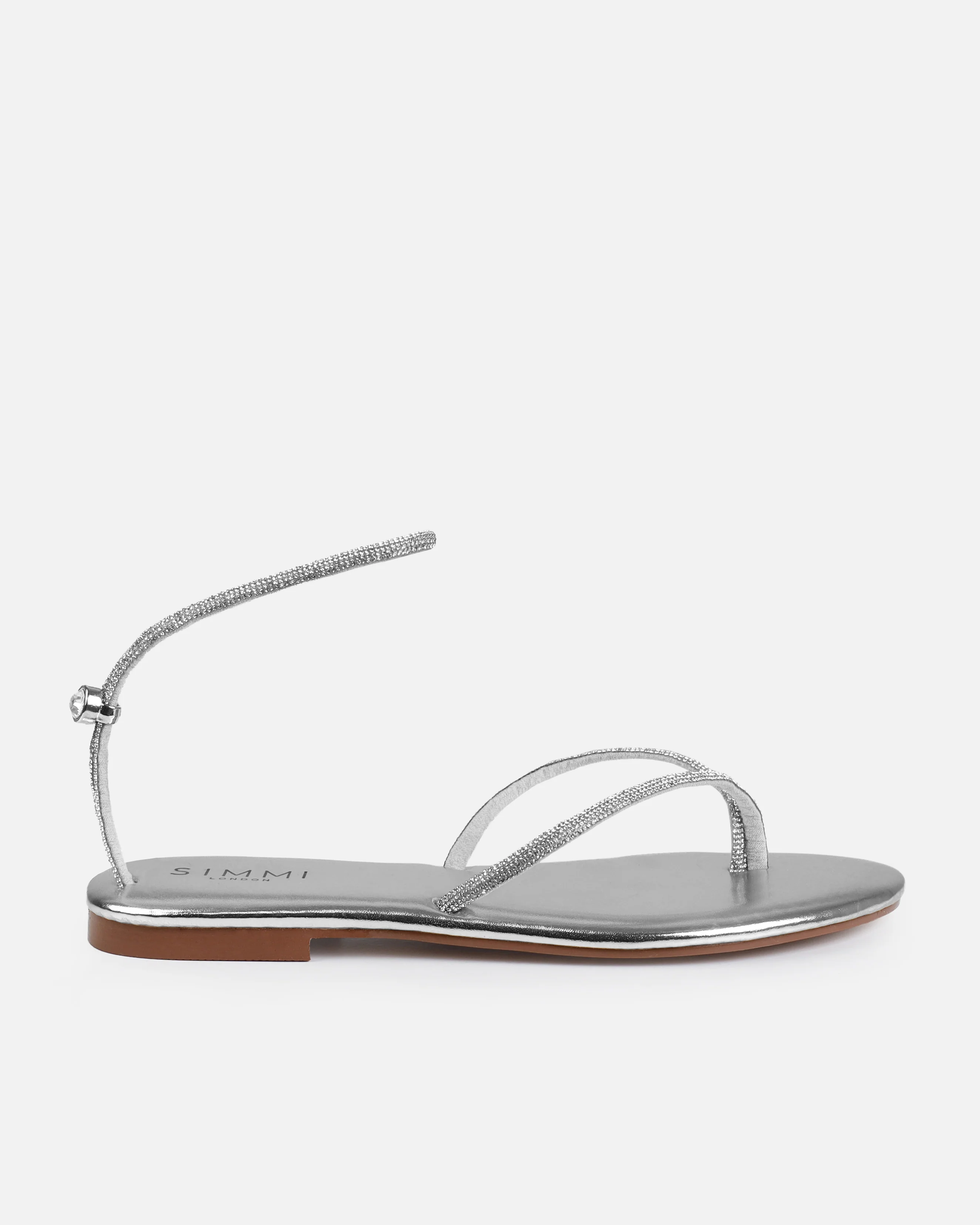 Elio Silver Diamante Toe Thong Toggle Flat Sandals - Image 2