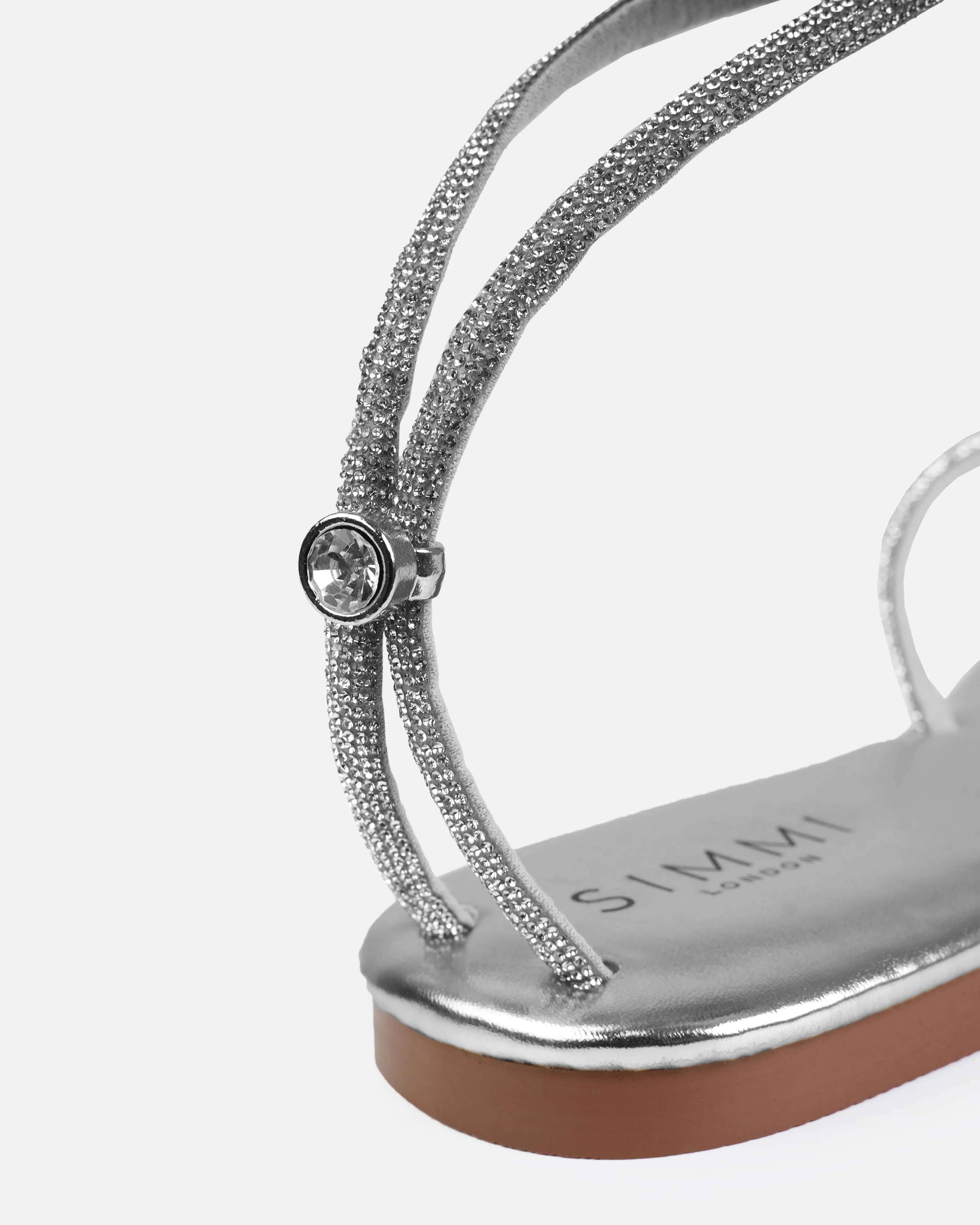 Elio Silver Diamante Toe Thong Toggle Flat Sandals - Image 3