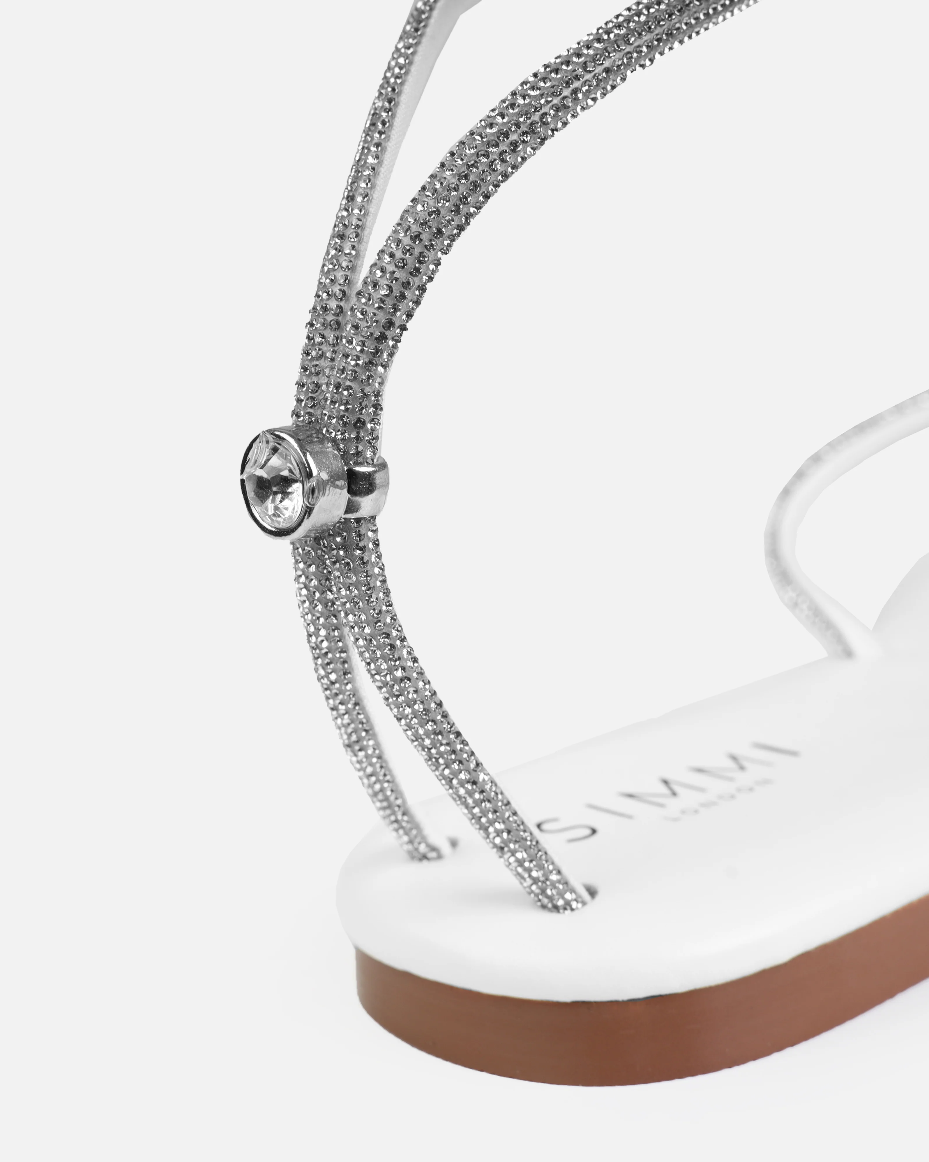 Elio White Diamante Toe Thong Toggle Flat Sandals - Image 3