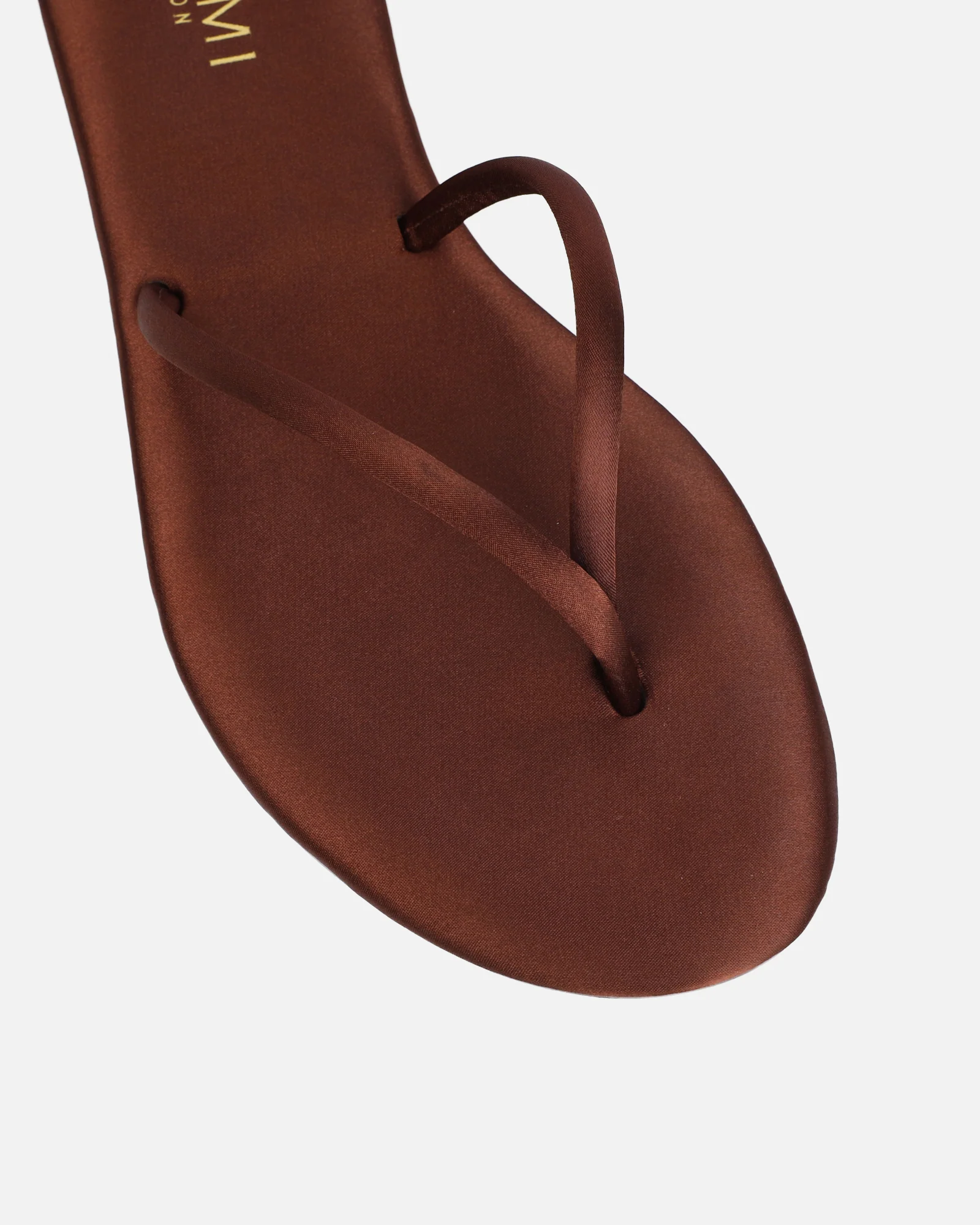 Elmas Chocolate Brown Satin Toe Thong Sandals - Image 4