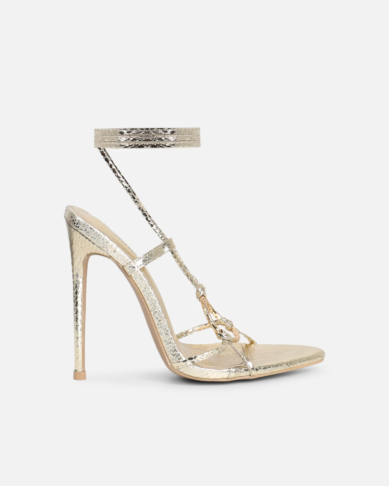 Elous Gold Snake Gold Detail Heeled Sandals - Image 2