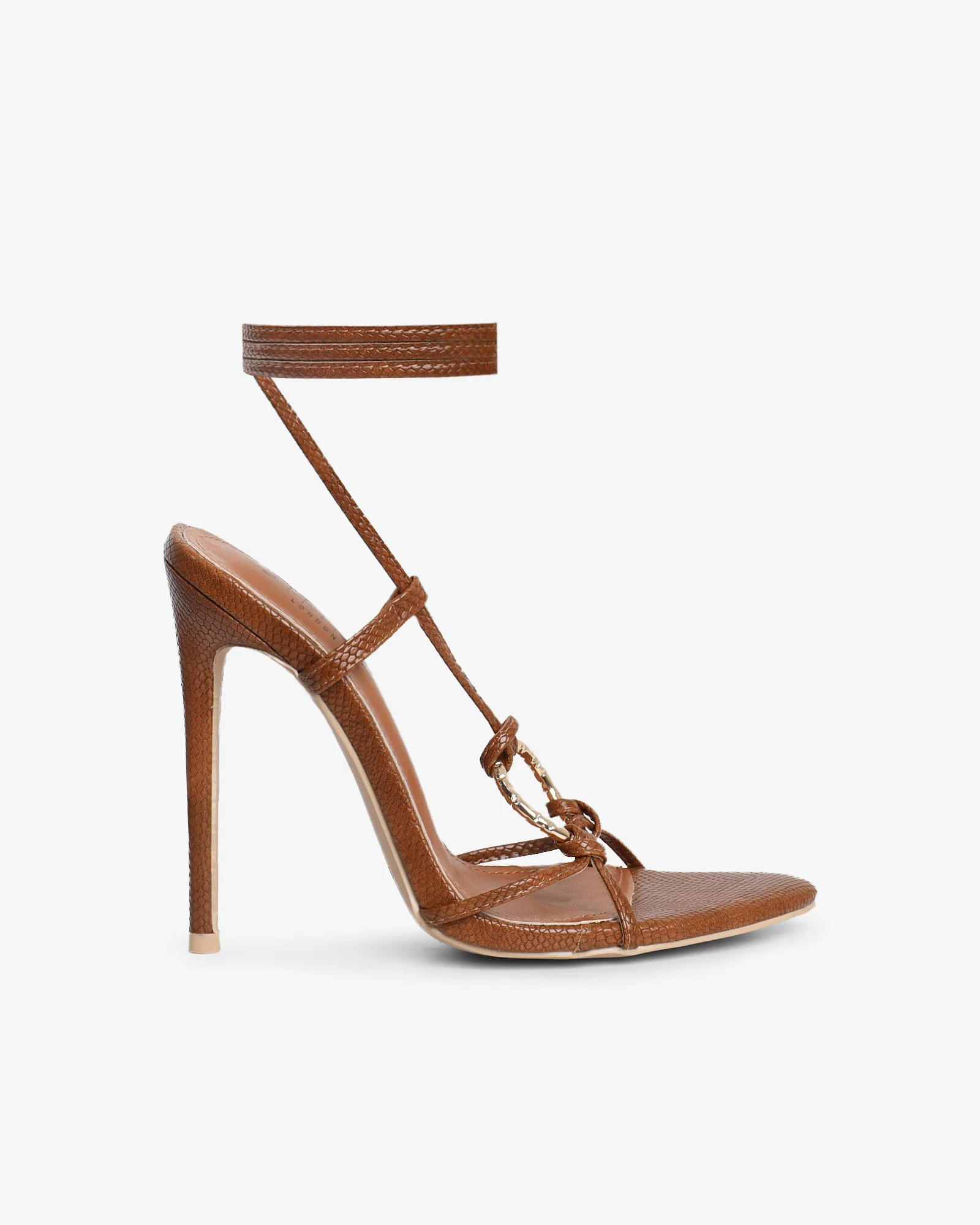 Elous Tan Snake Gold Detail Heeled Sandals - Image 2