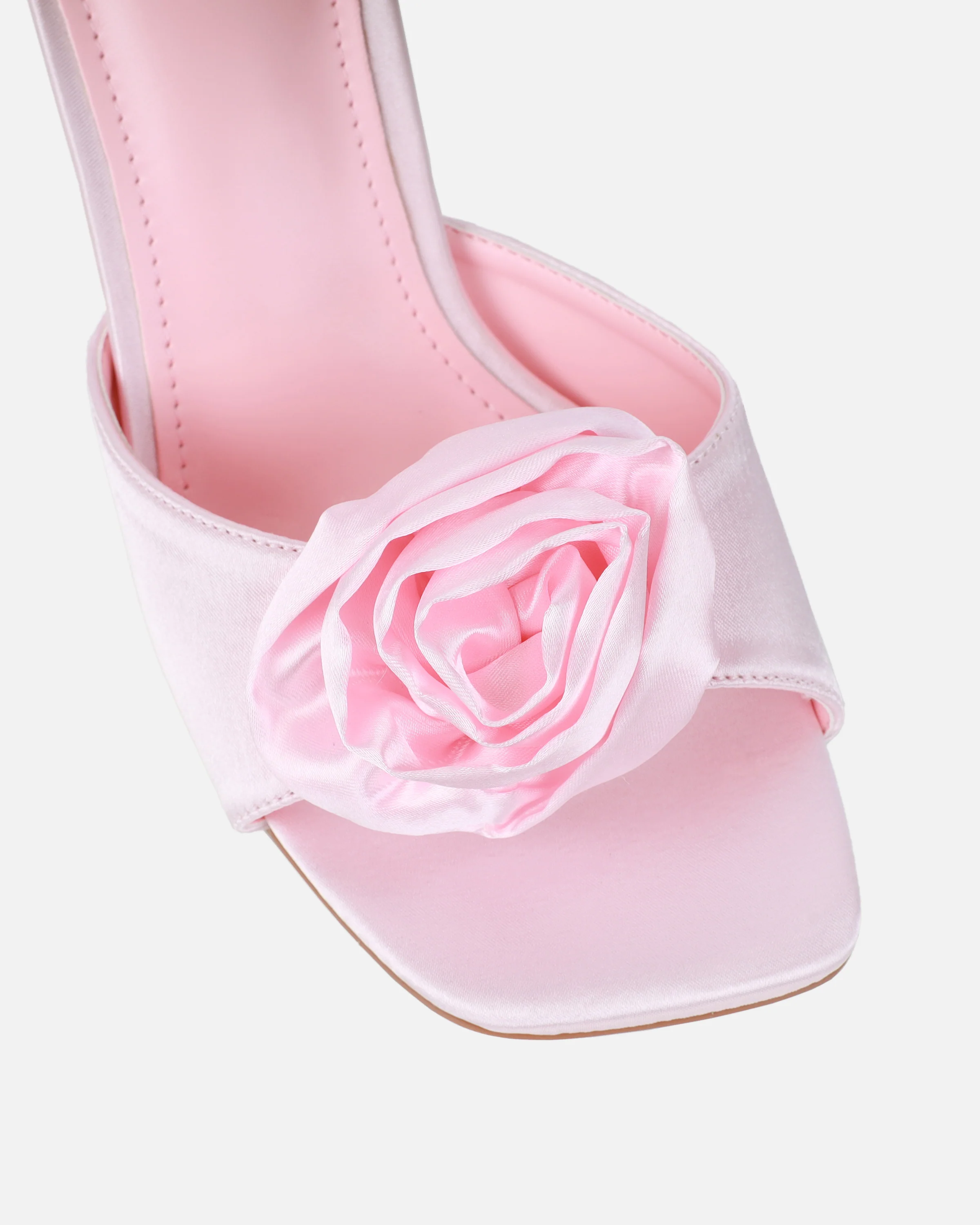 Emberley Baby Pink Satin Flower Heeled Sandals - Image 4