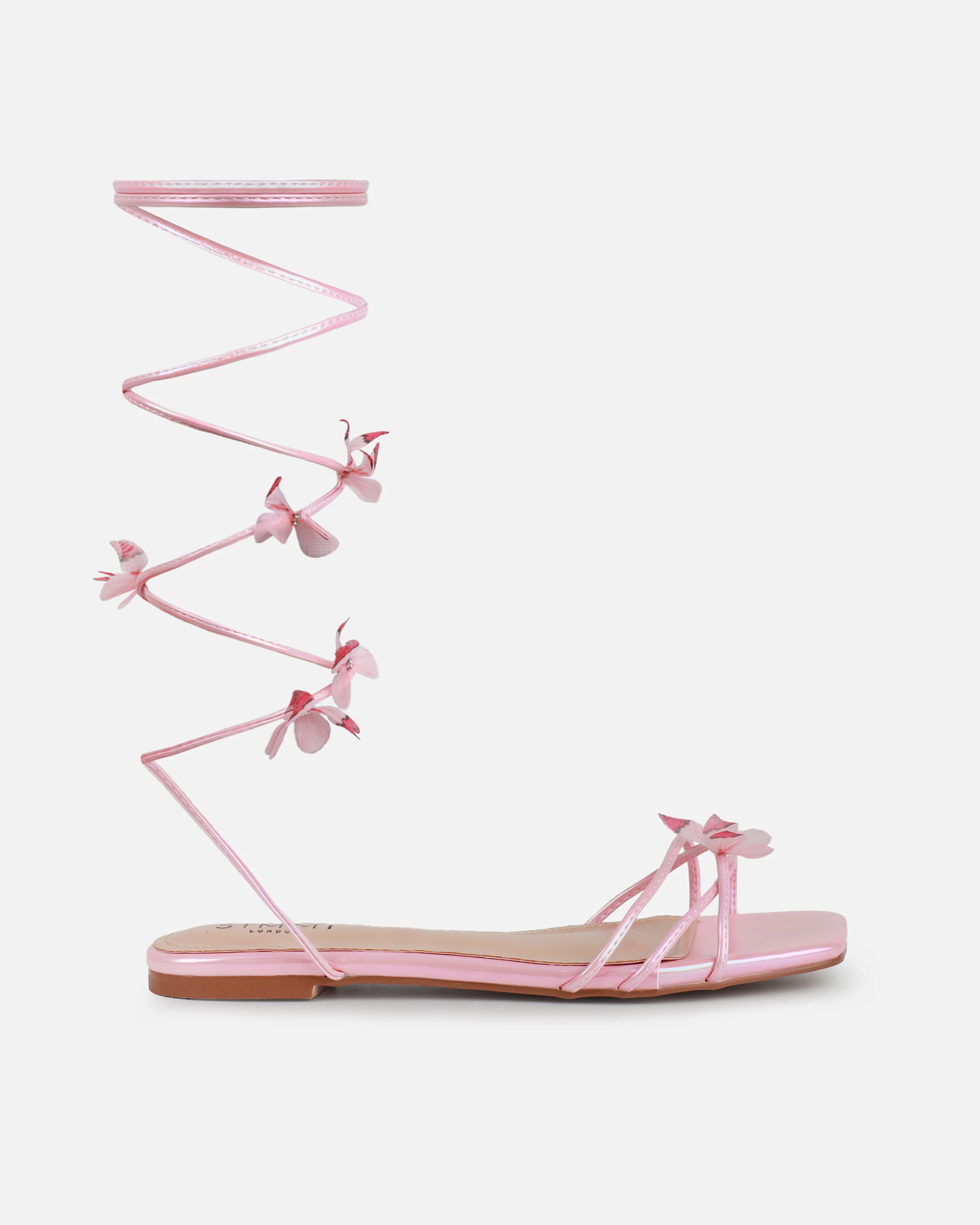 Emerald Pink Butterfly Lace Up Flat Sandals - Image 2